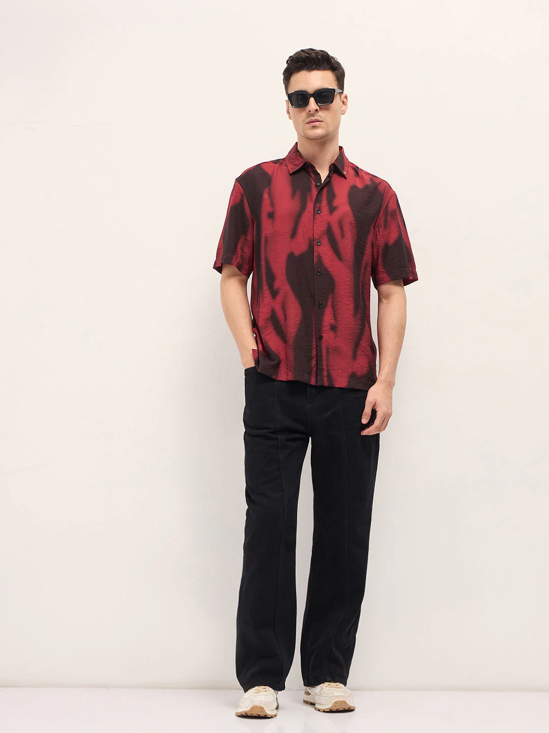 Men Red Digital Print Relax Fit Casual Shirt - Image 4