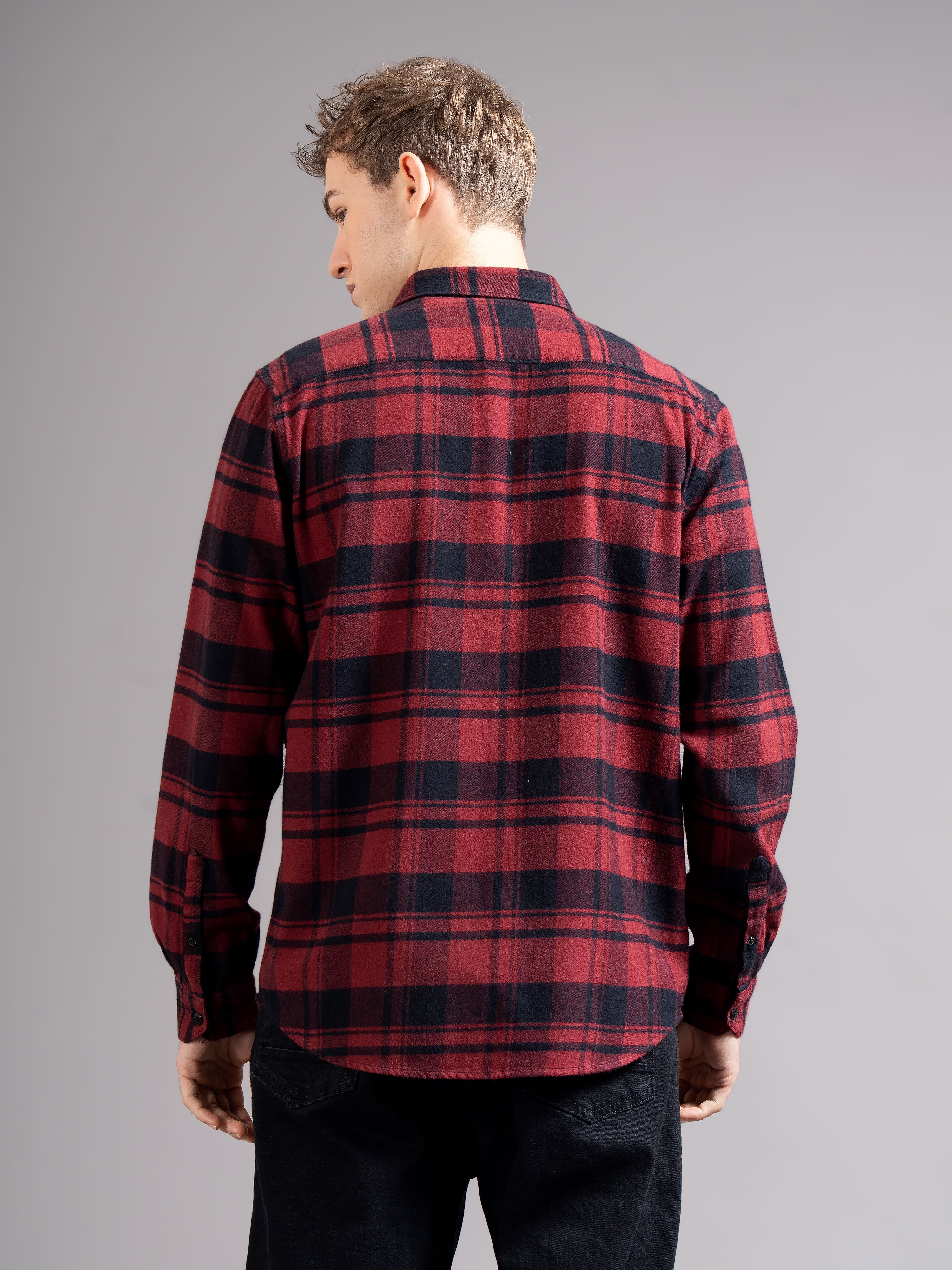 Men Red Flannel Checked Shirt - Image 3