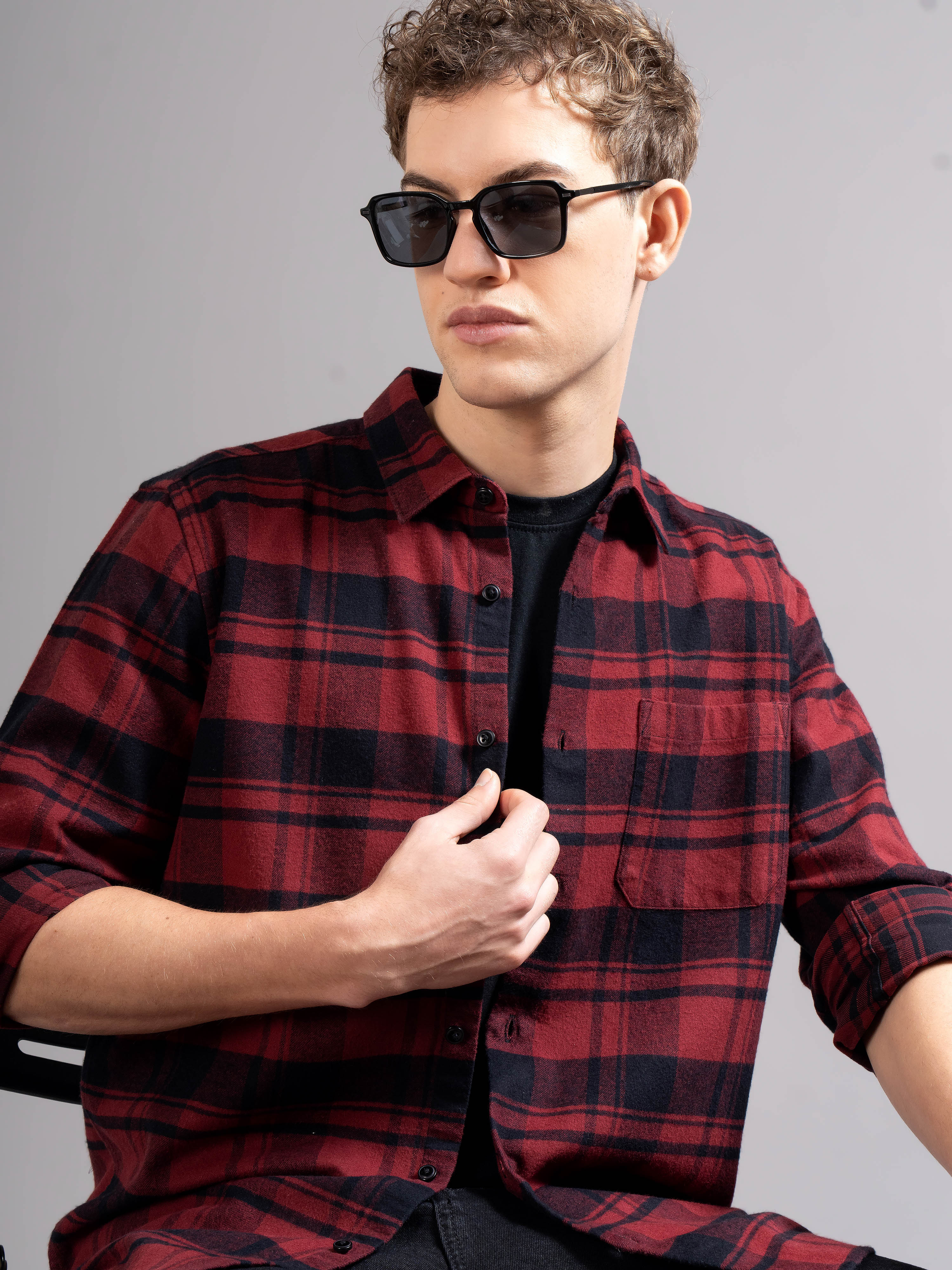 Men Red Flannel Checked Shirt - Image 4