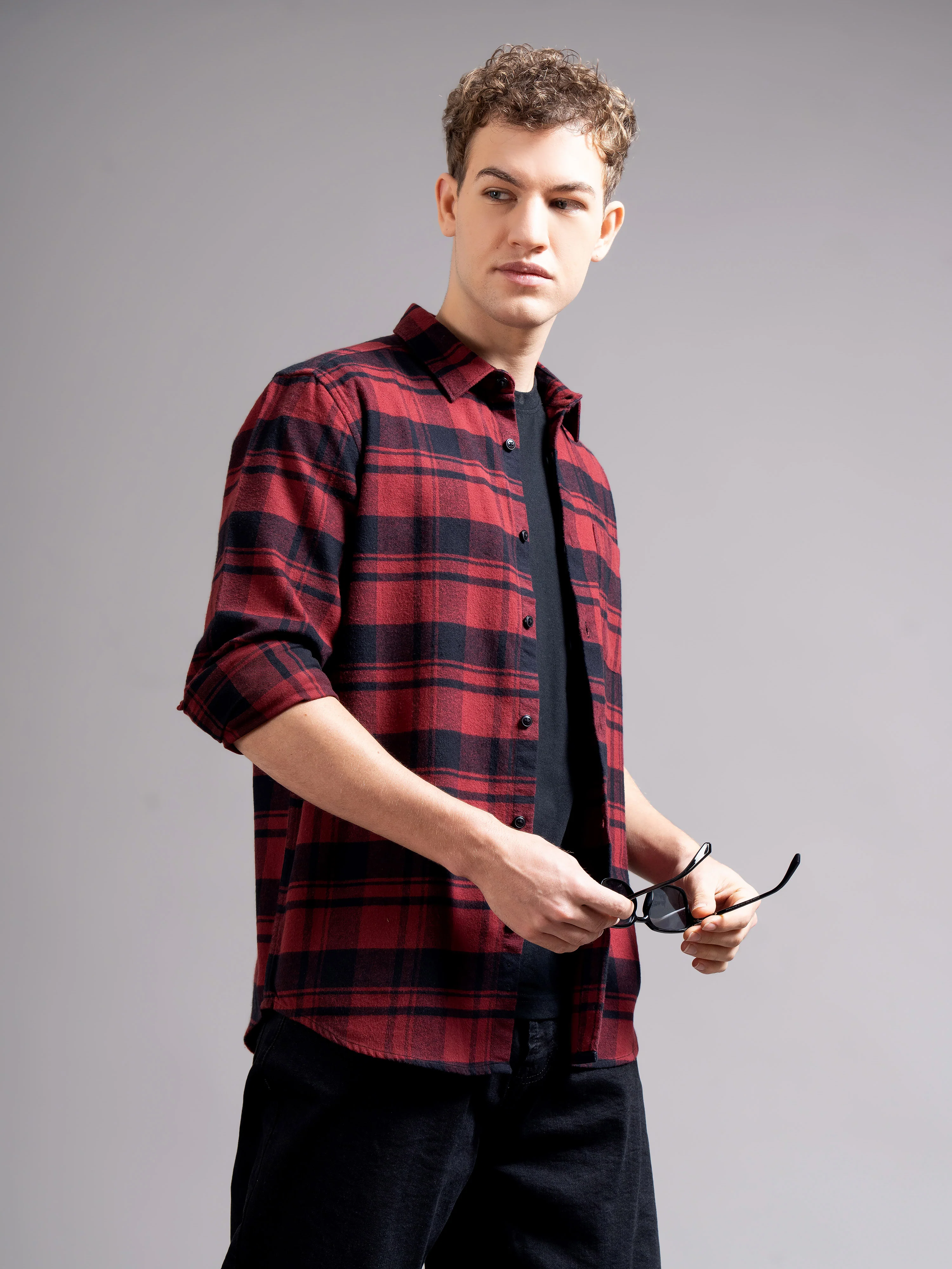 Men Red Flannel Checked Shirt - Image 5