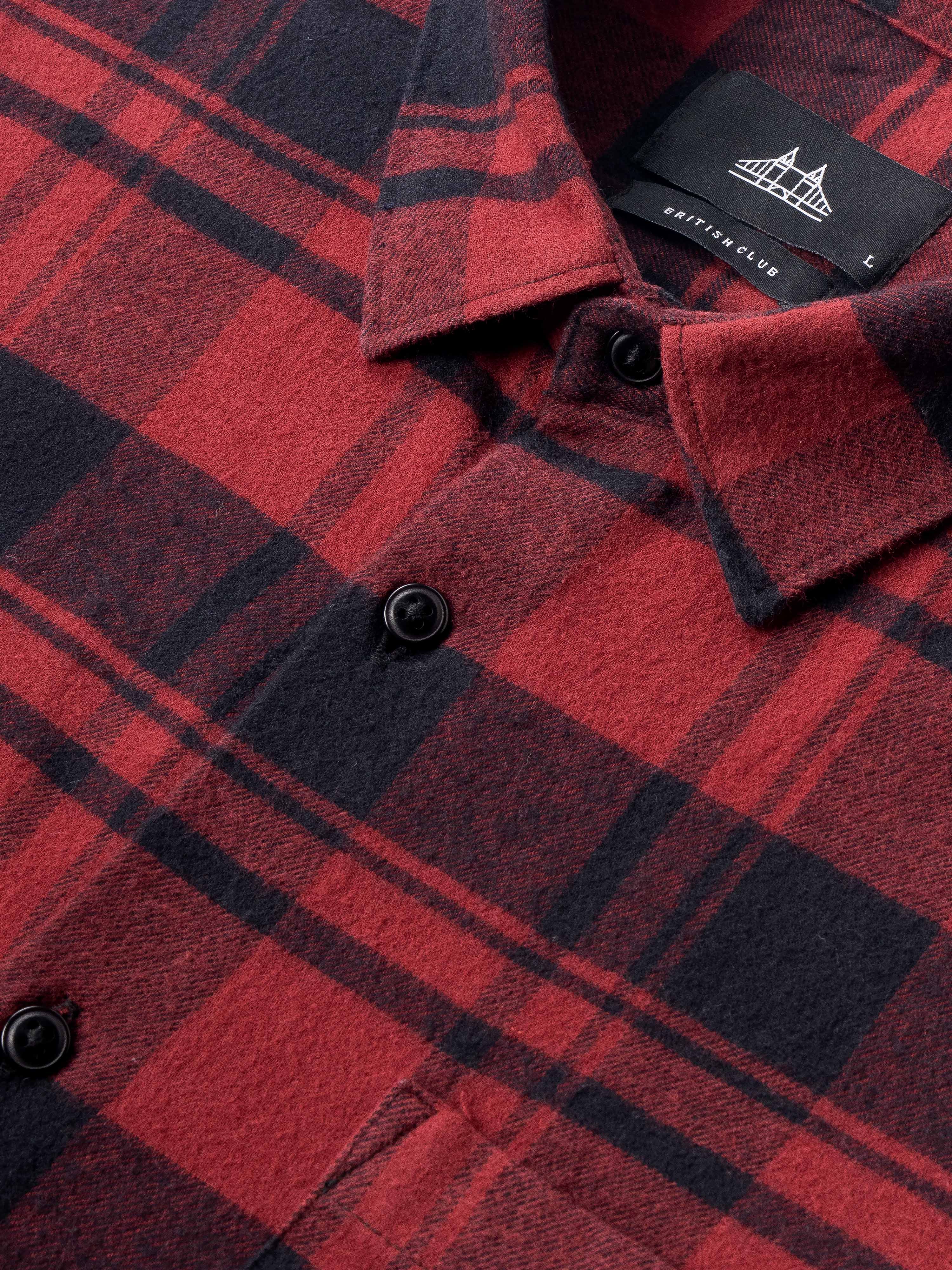 Men Red Flannel Checked Shirt - Image 7