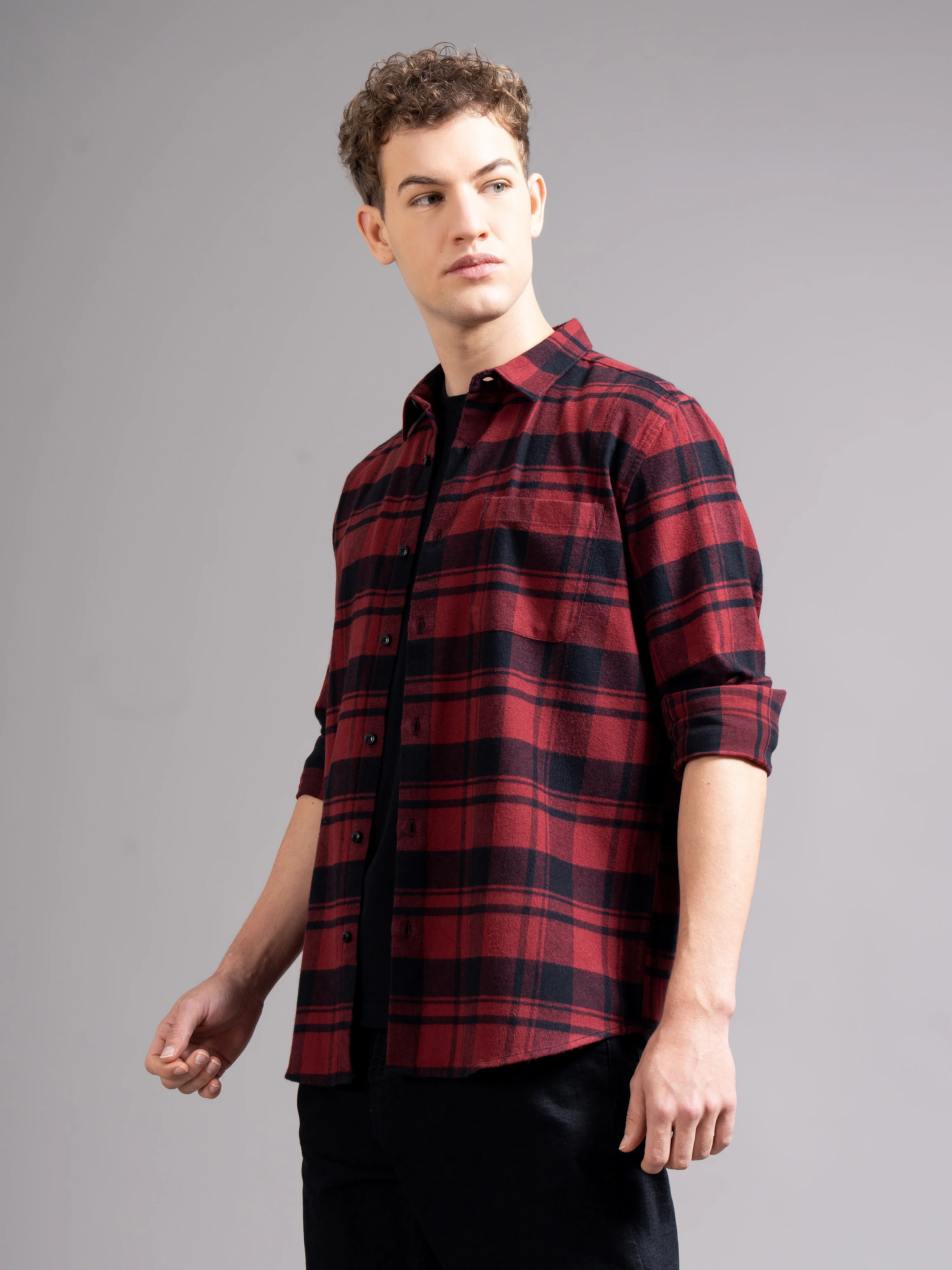 Men Red Flannel Checked Shirt - Image 8
