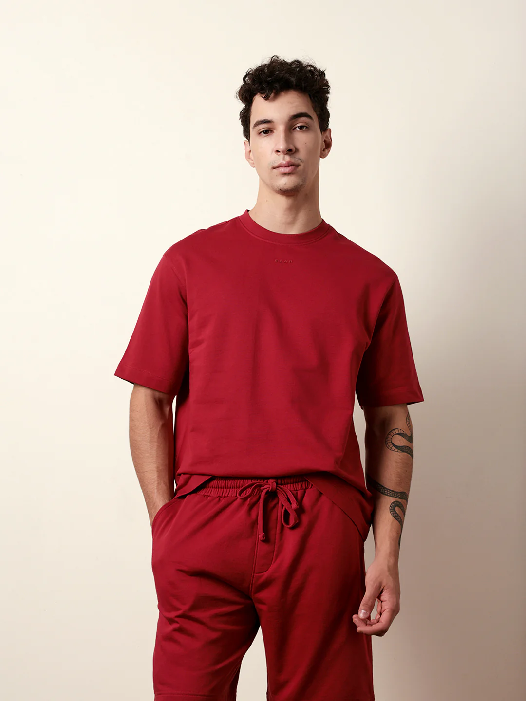 Men Red Half Sleeve Oversize T-Shirt - Image 3