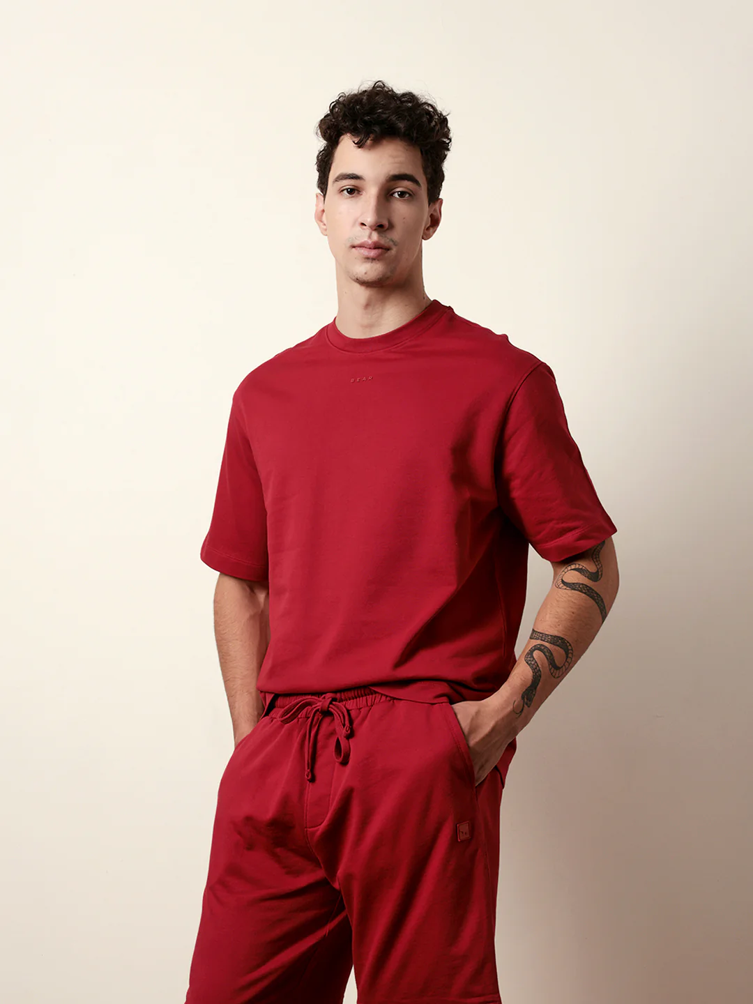 Men Red Half Sleeve Oversize T-Shirt - Image 4