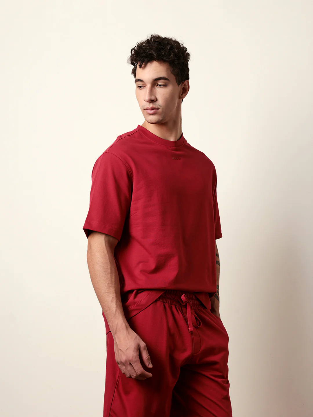 Men Red Half Sleeve Oversize T-Shirt - Image 5