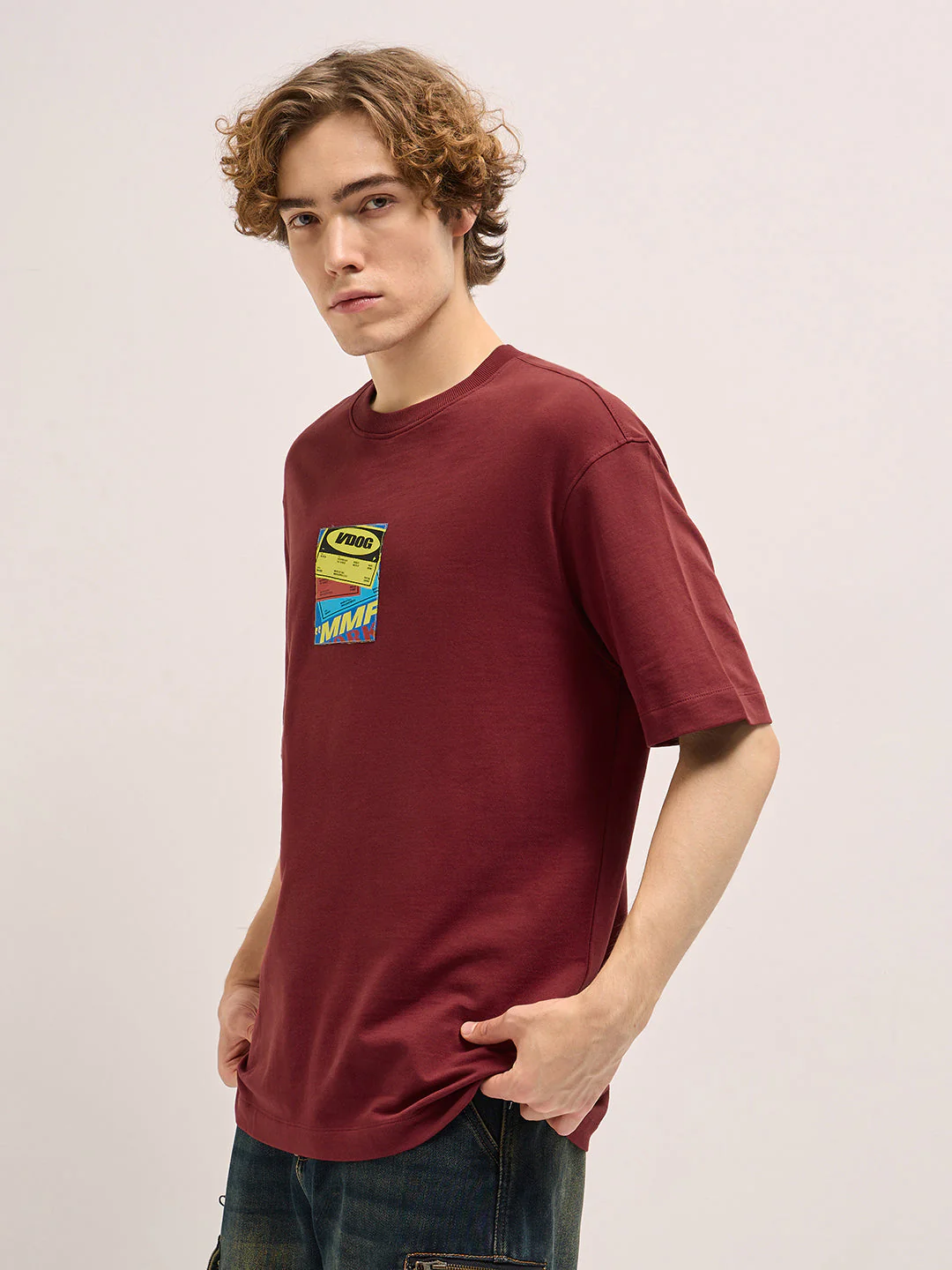 Men Red Oversize Graphic Printed Crew Neck T-shirt - Image 3