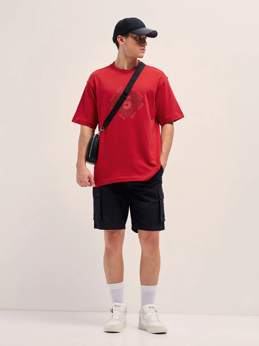 Men Red Oversize Graphic Printed Crew Neck T-shirt - Image 4