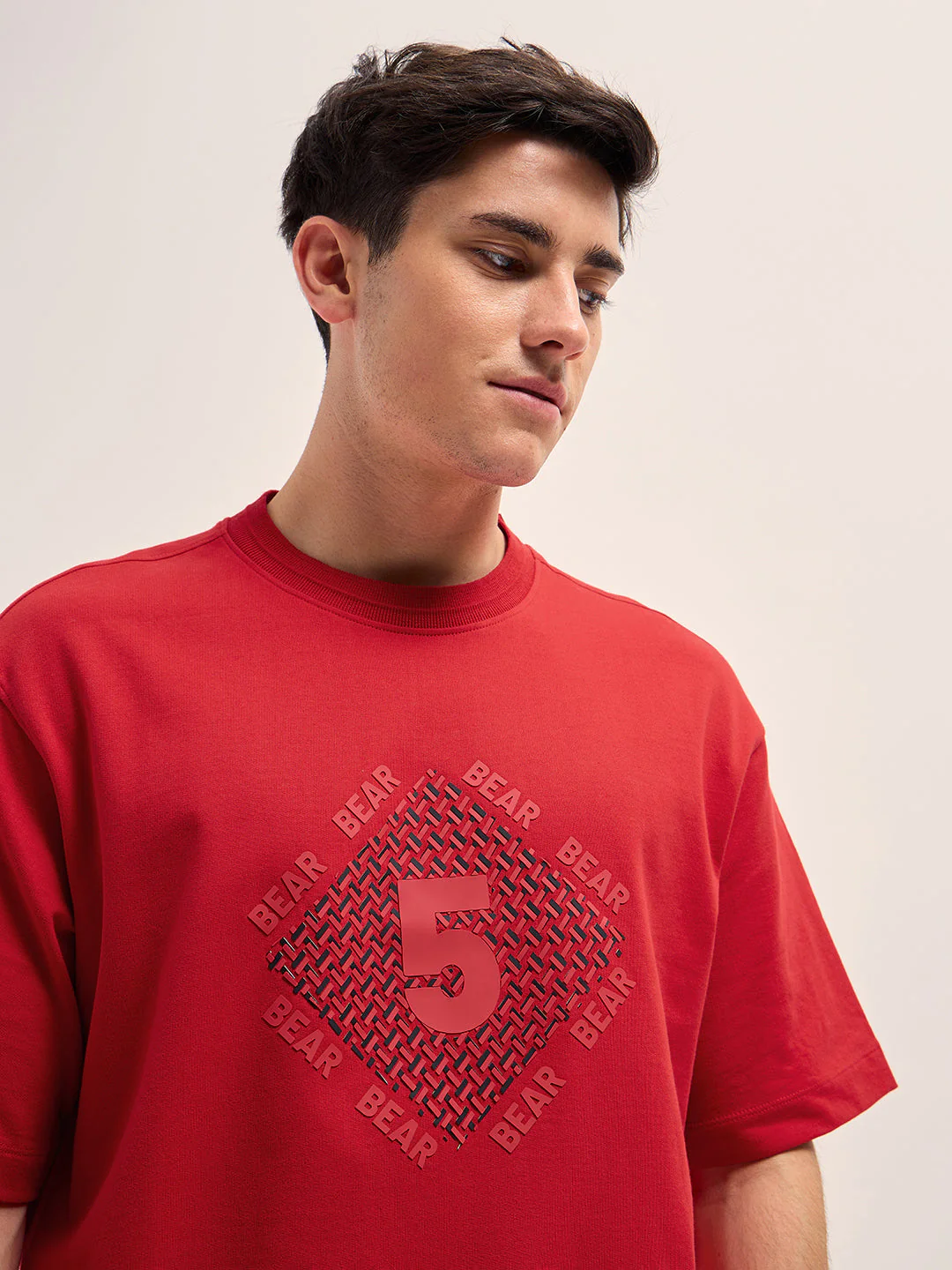 Men Red Oversize Graphic Printed Crew Neck T-shirt - Image 5