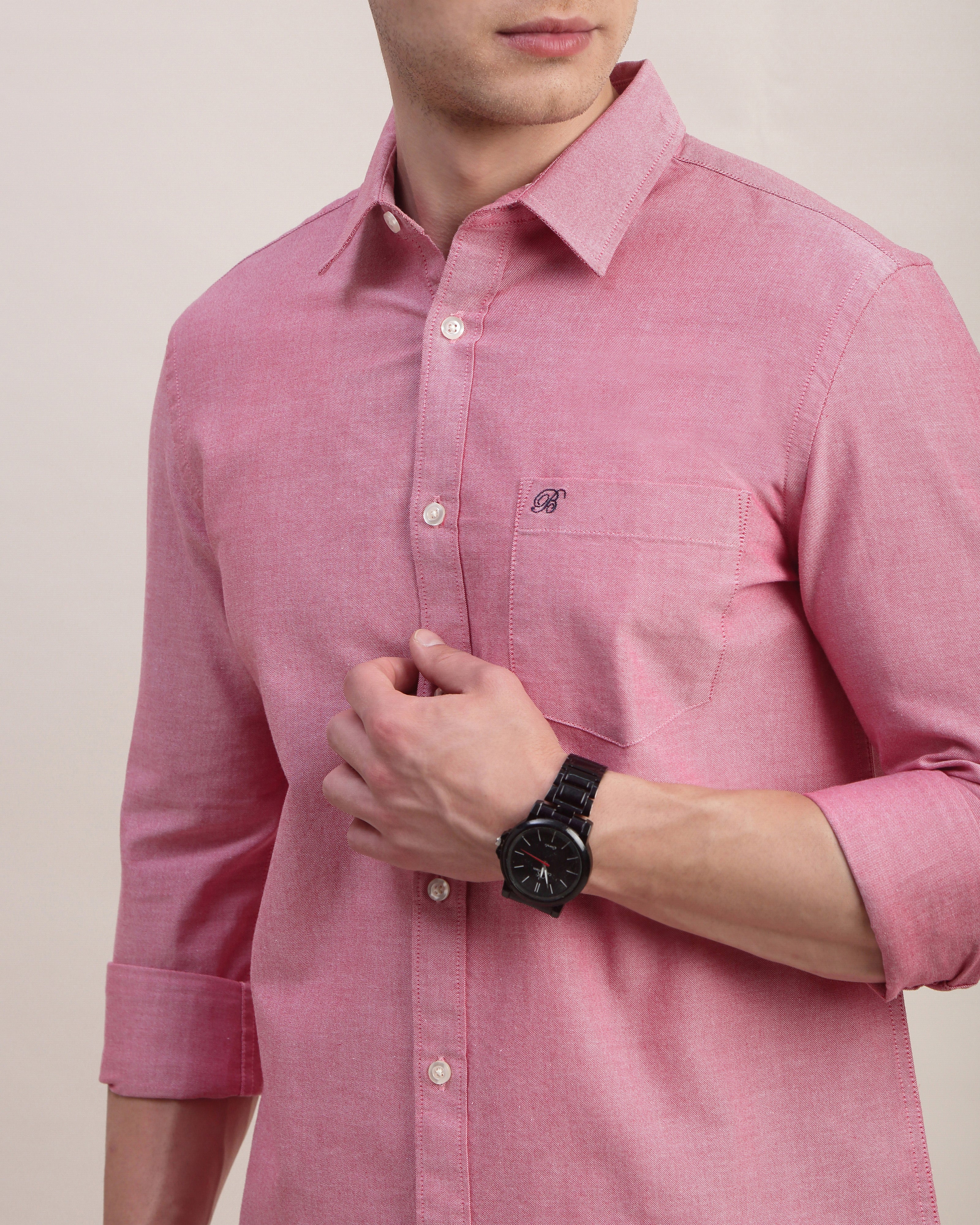 Men Red Oxford Shirt - Image 3