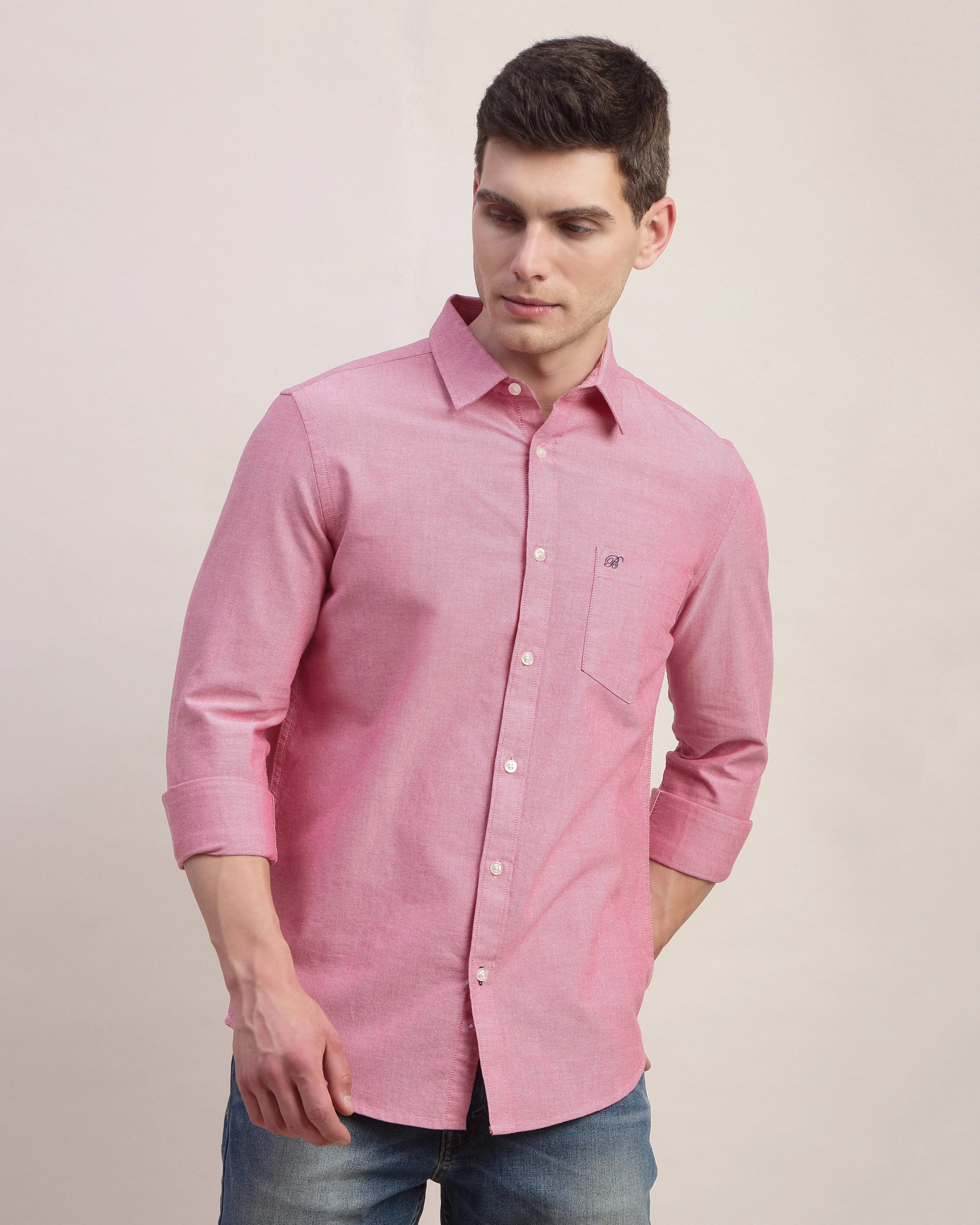 Men Red Oxford Shirt - Image 4