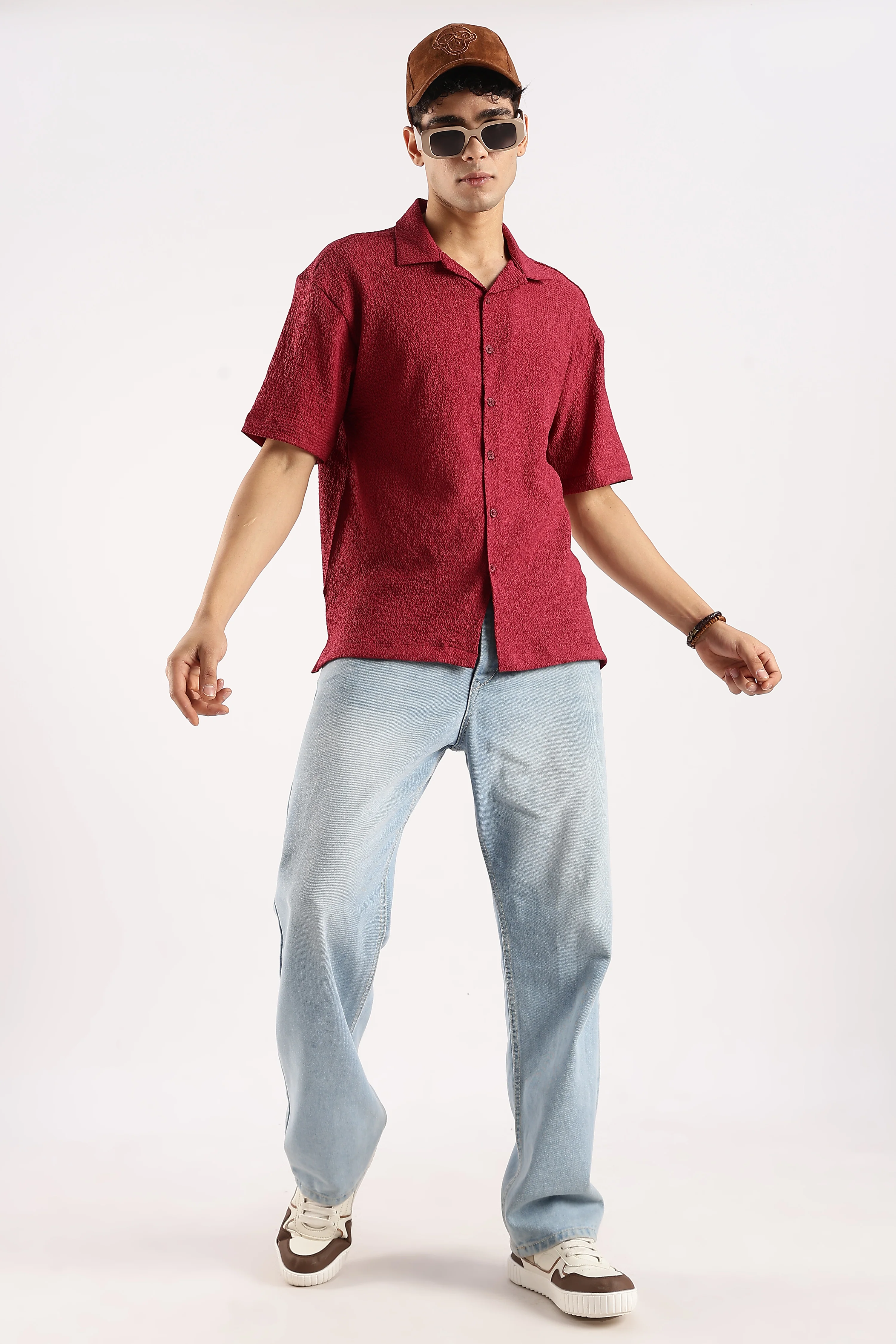 Men Red Poly Textured Shirt - Image 10