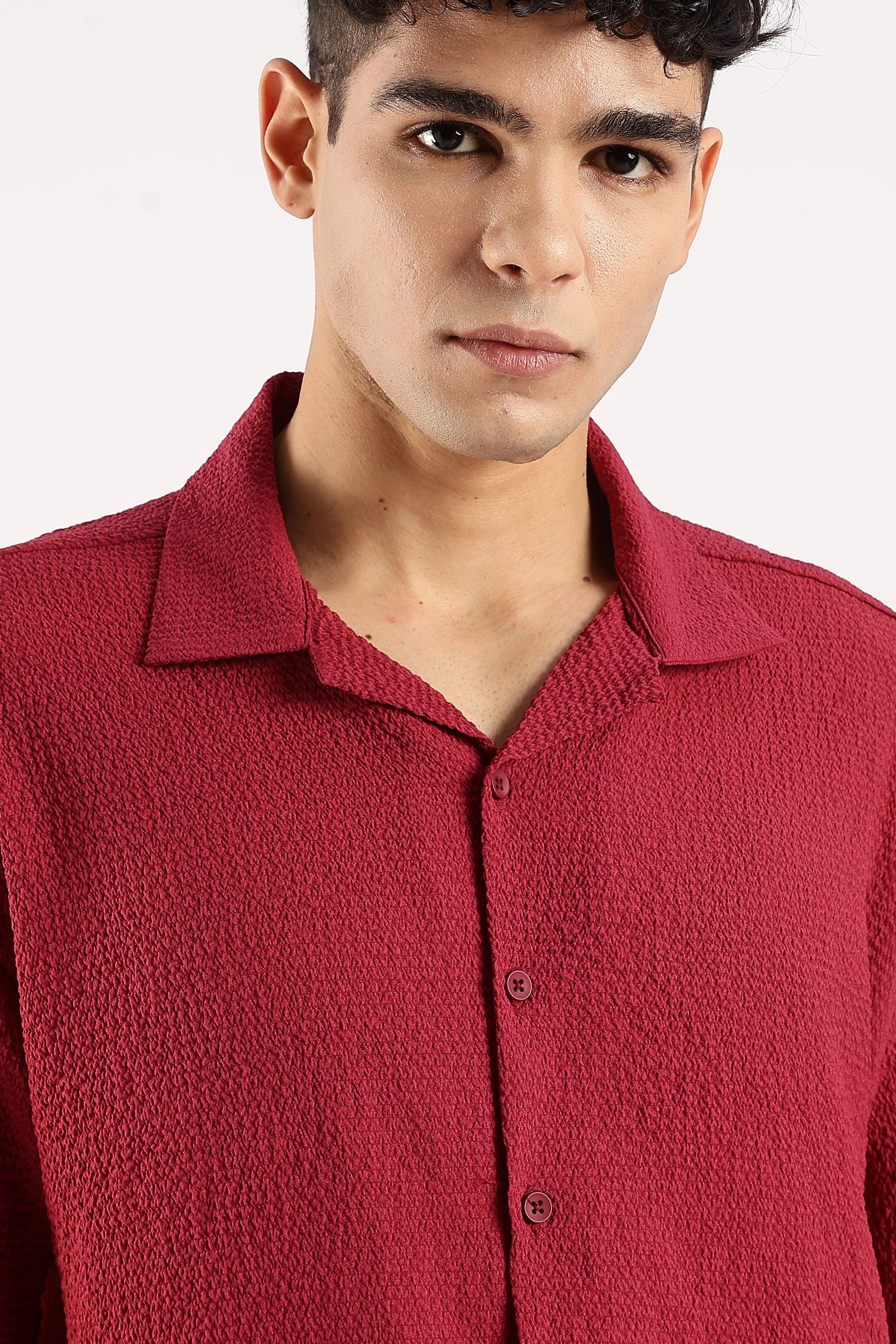 Men Red Poly Textured Shirt - Image 7