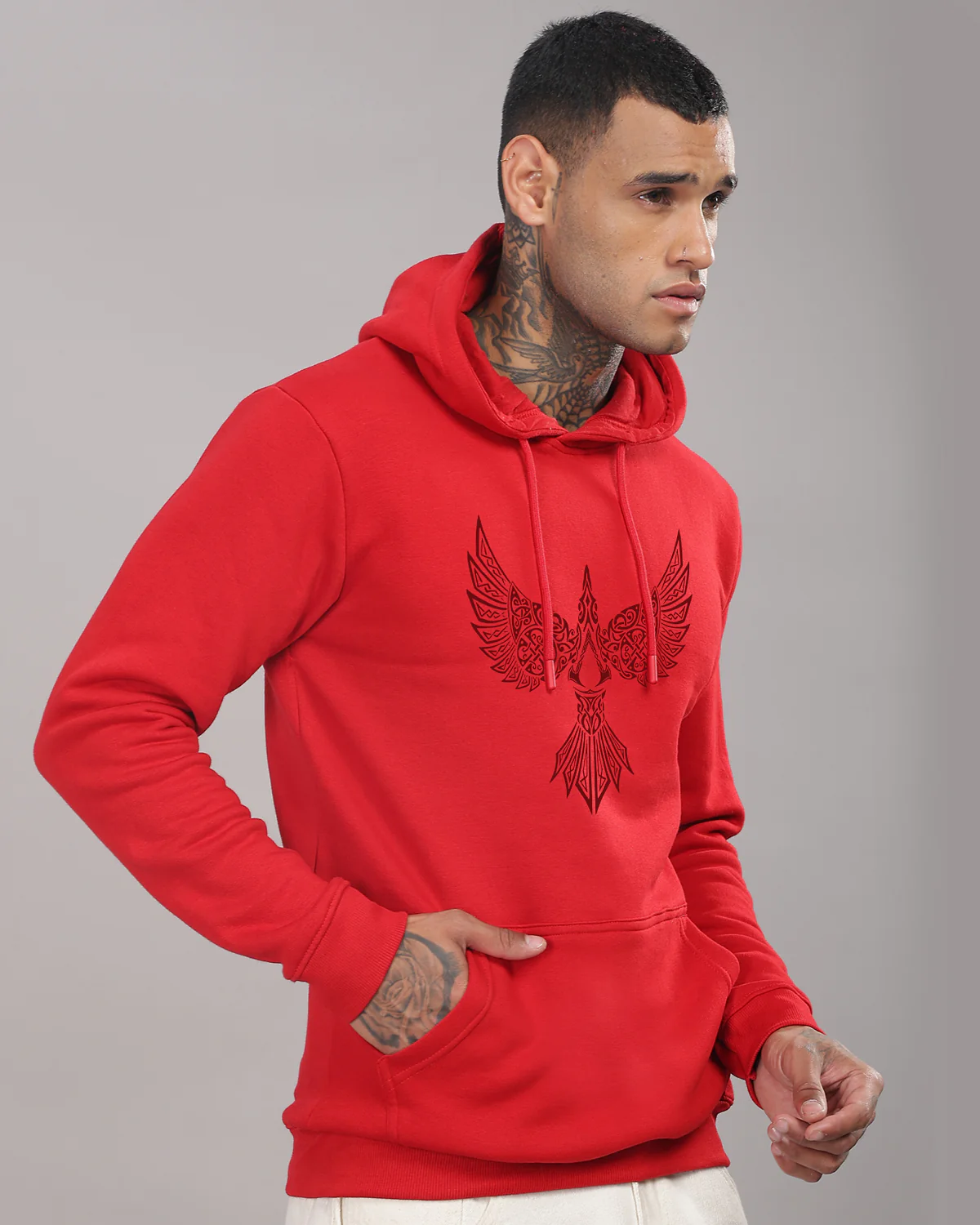 Men Red Printed Hoodie - Image 2