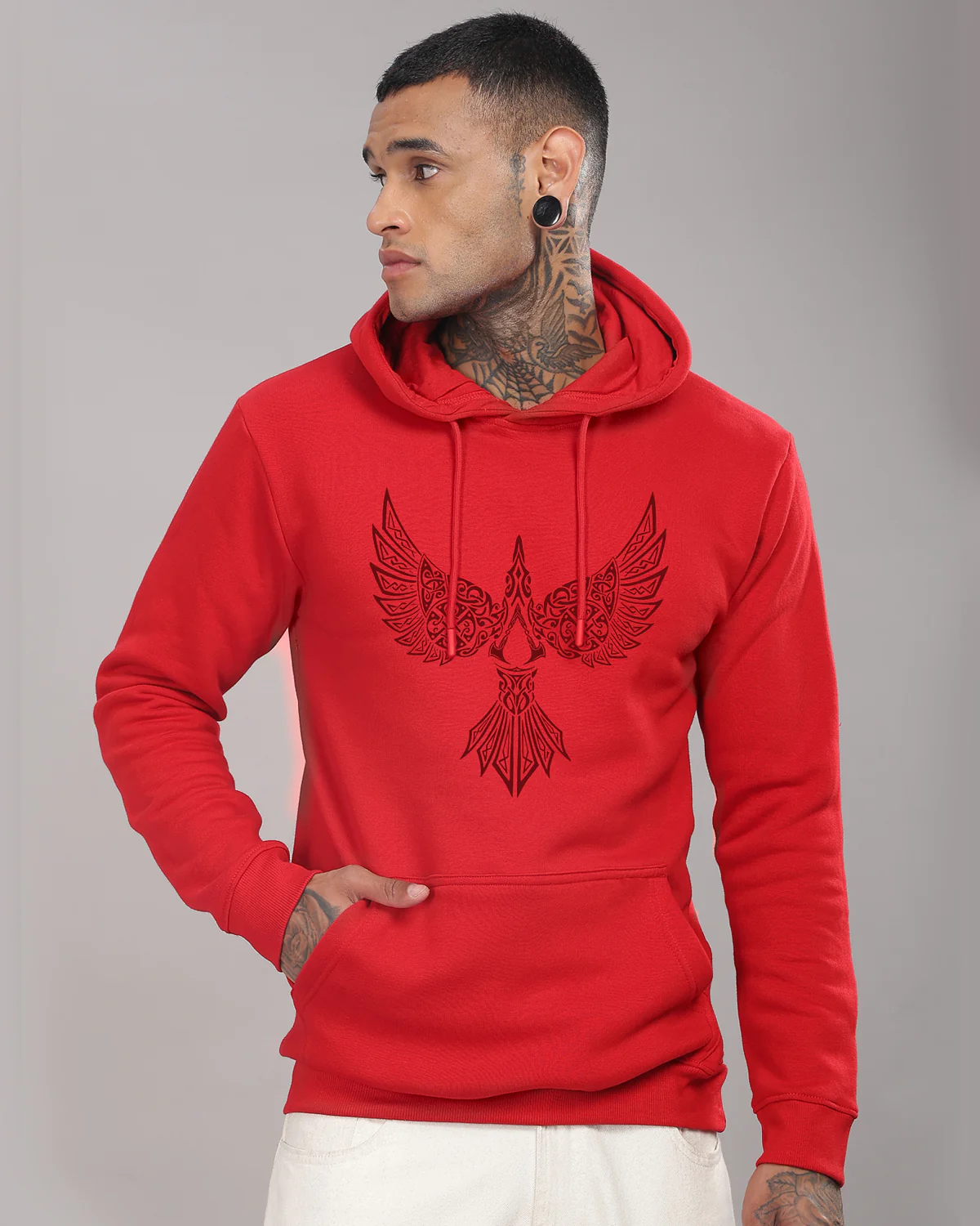 Men Red Printed Hoodie - Image 4