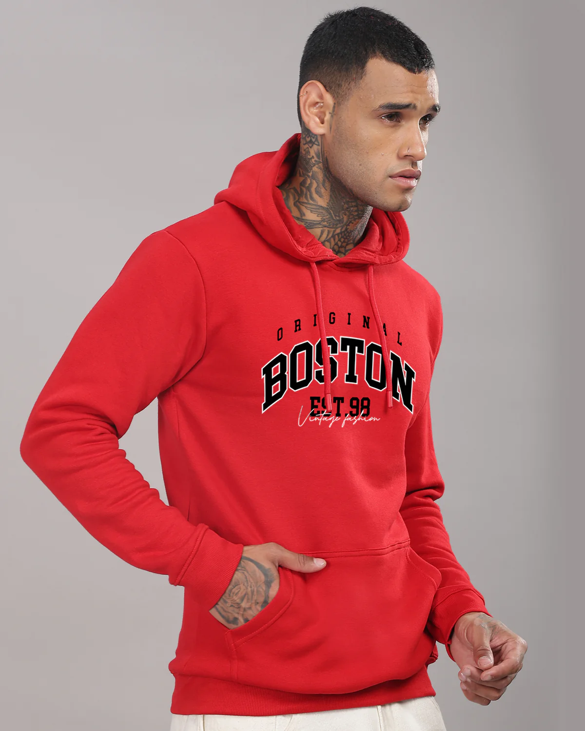 Men Red Printed Hoodie - Image 4