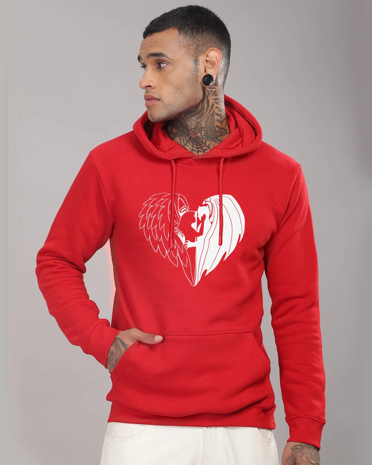 Men Red Printed Hoodie - Image 2