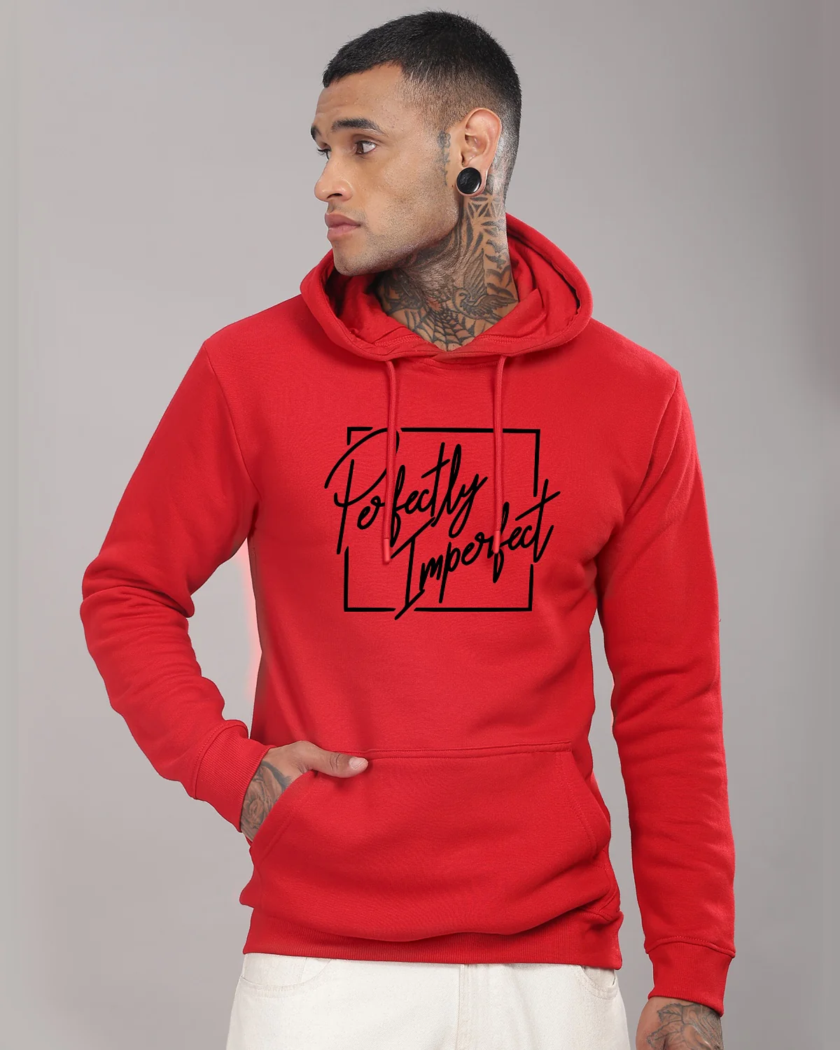Men Red Printed Hoodie