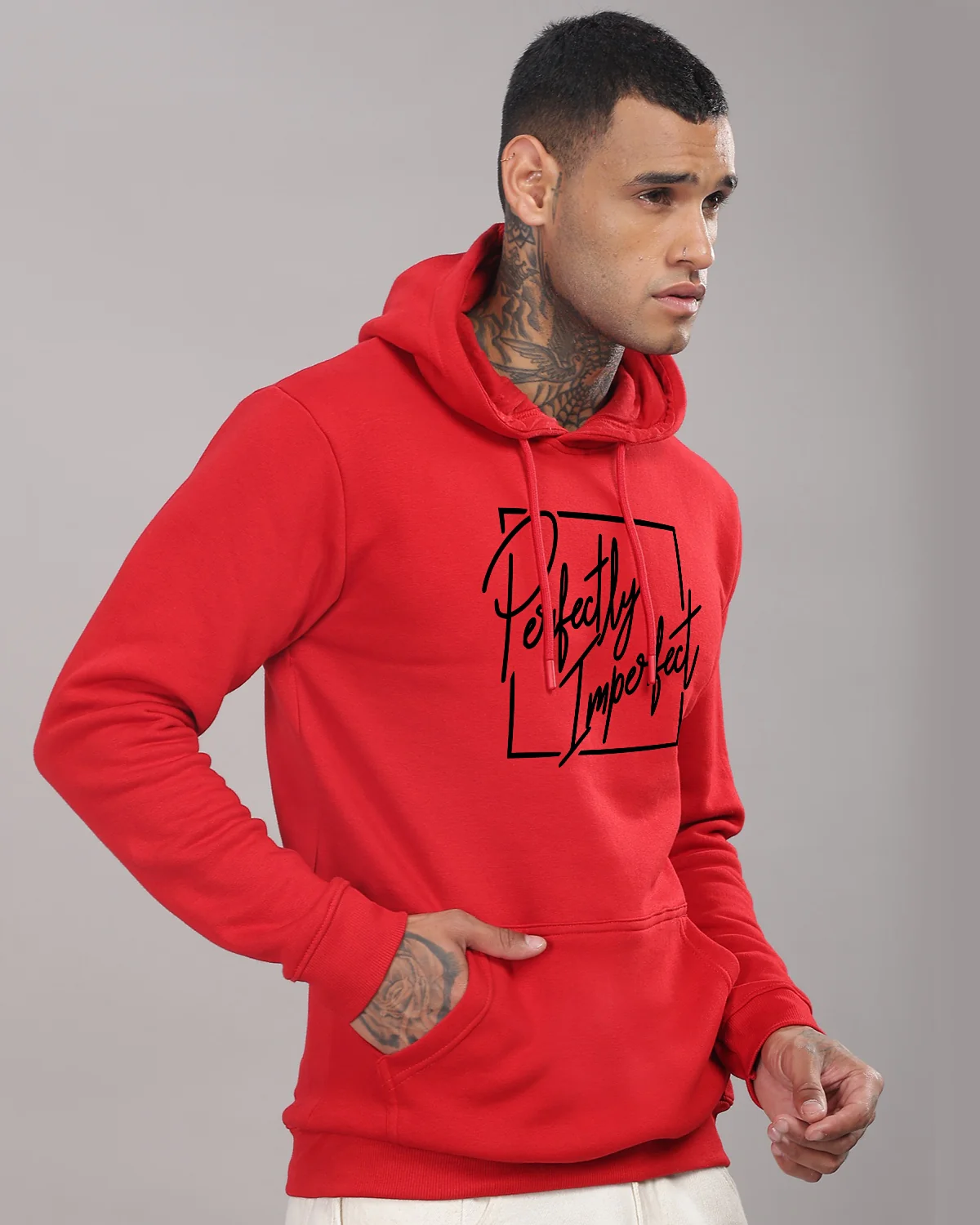 Men Red Printed Hoodie - Image 2