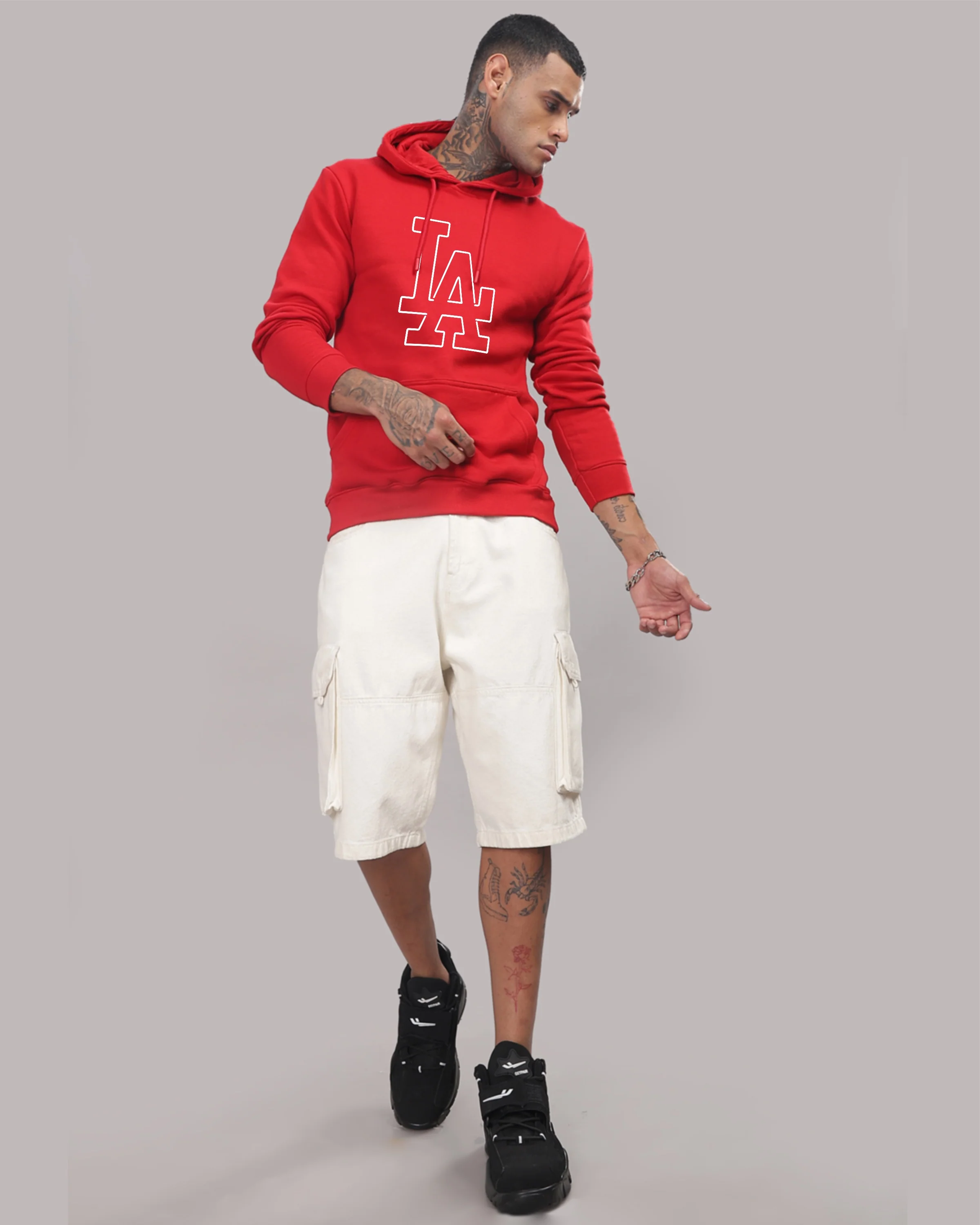 Men Red Printed Hoodie