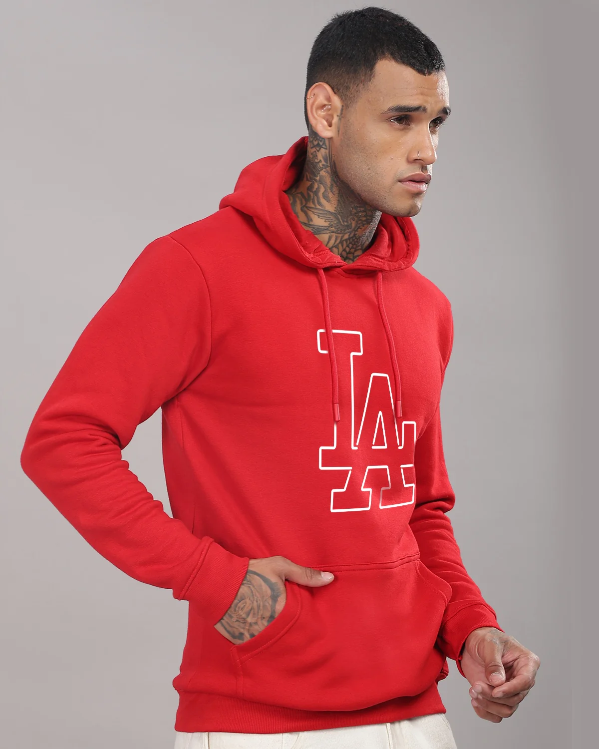 Men Red Printed Hoodie - Image 4