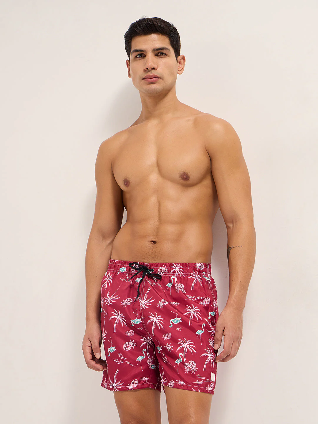 Men Red Printed Swim Shorts