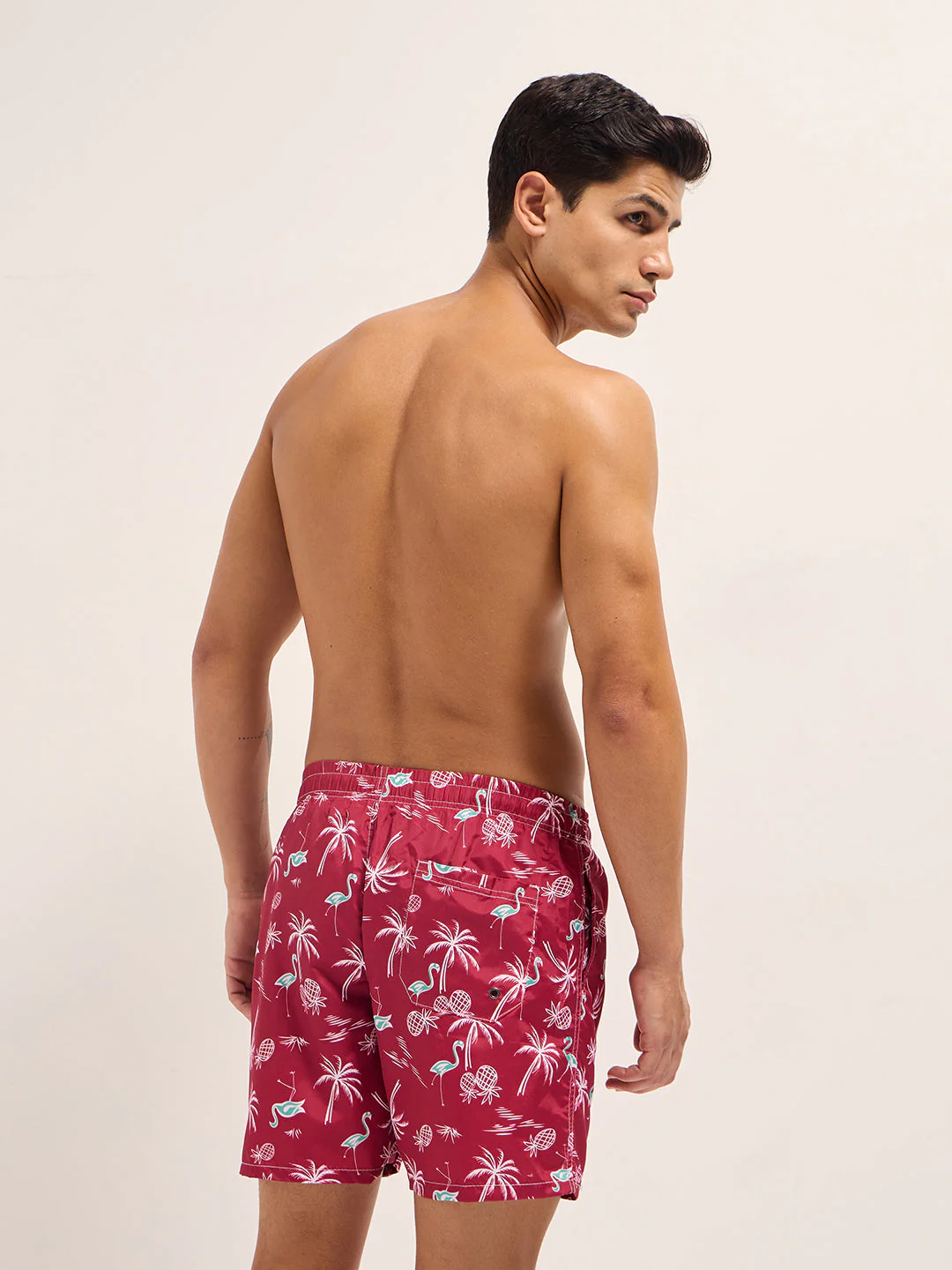Men Red Printed Swim Shorts - Image 2