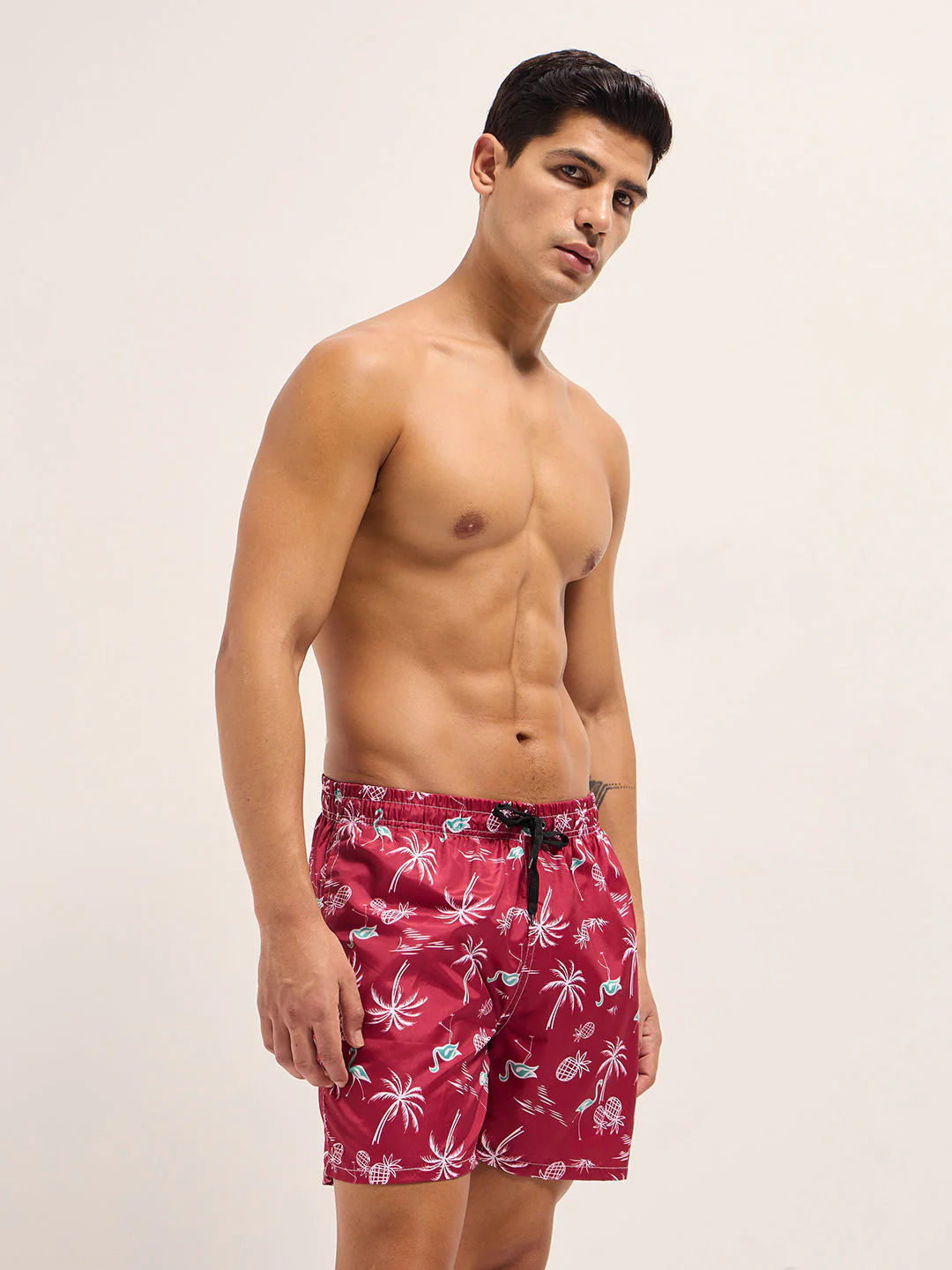 Men Red Printed Swim Shorts - Image 3