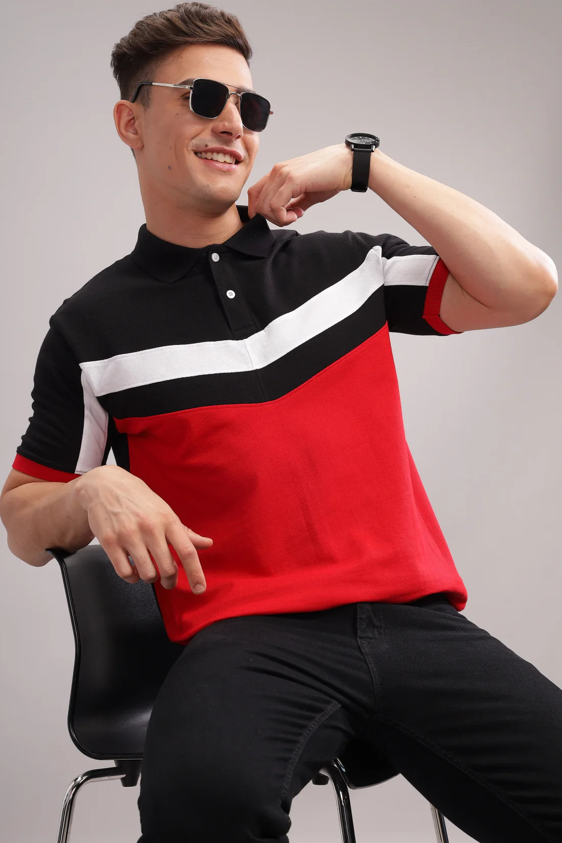 Men Red Regular Fit Polo T-Shirt - Image 5