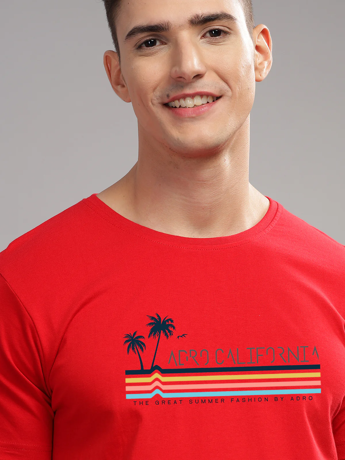 Men Red Round Neck T Shirt - Image 2