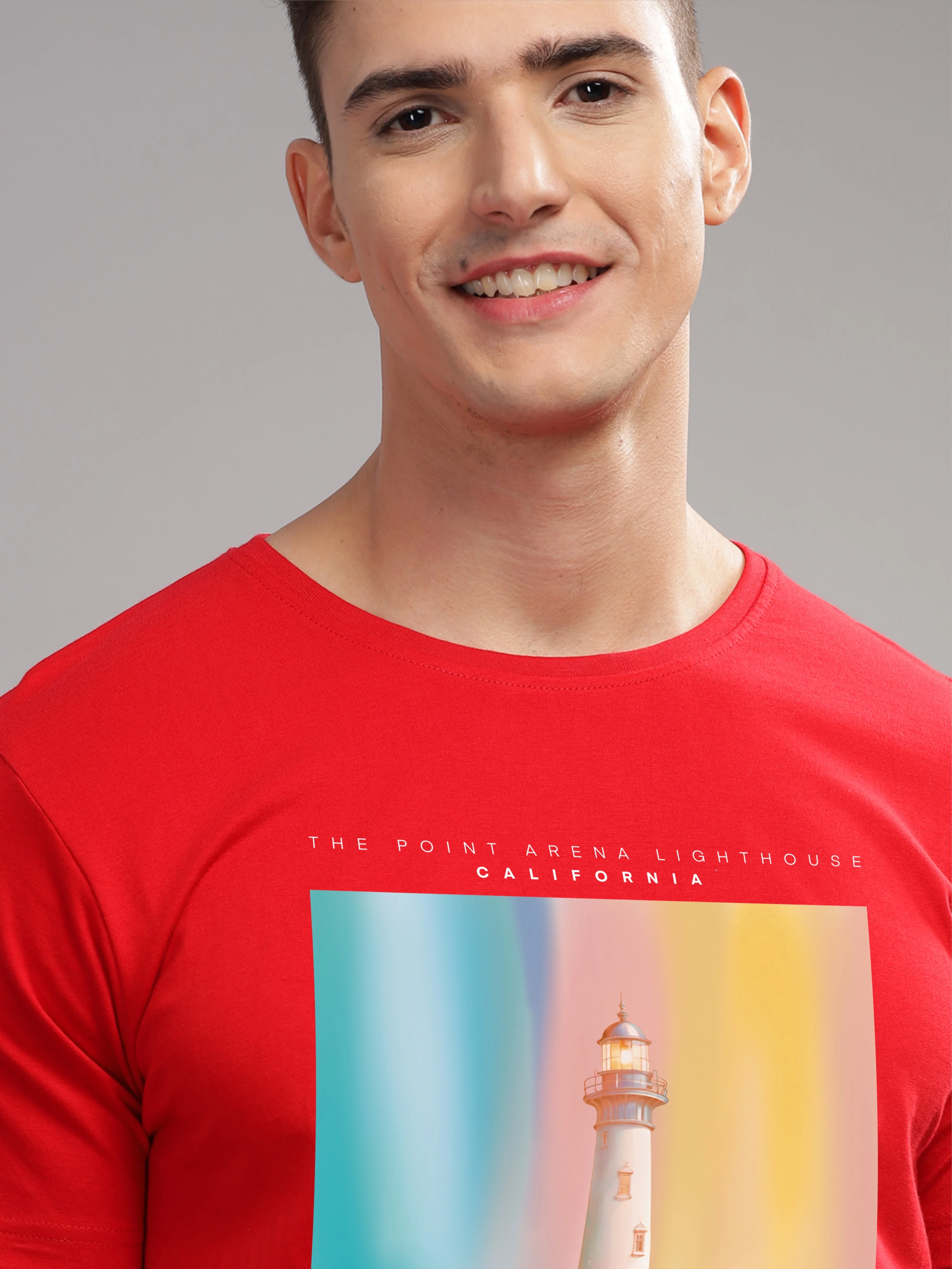 Men Red Round Neck T Shirt - Image 2