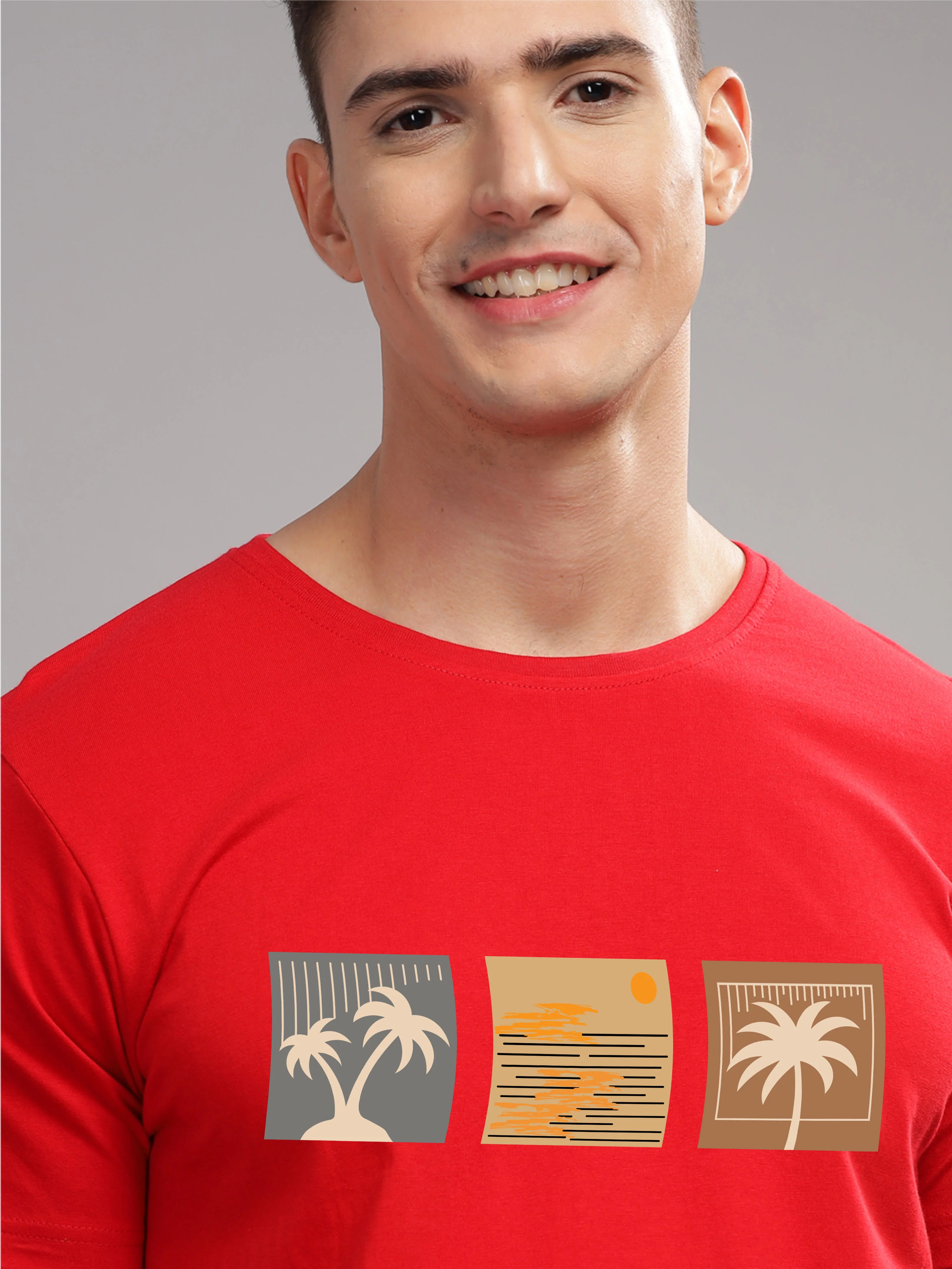 Men Red Round Neck T Shirt - Image 2