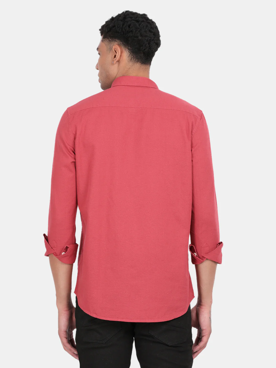 Men Red Slim Fit Spread Collar Full Sleeve Casual Shirt - Image 2