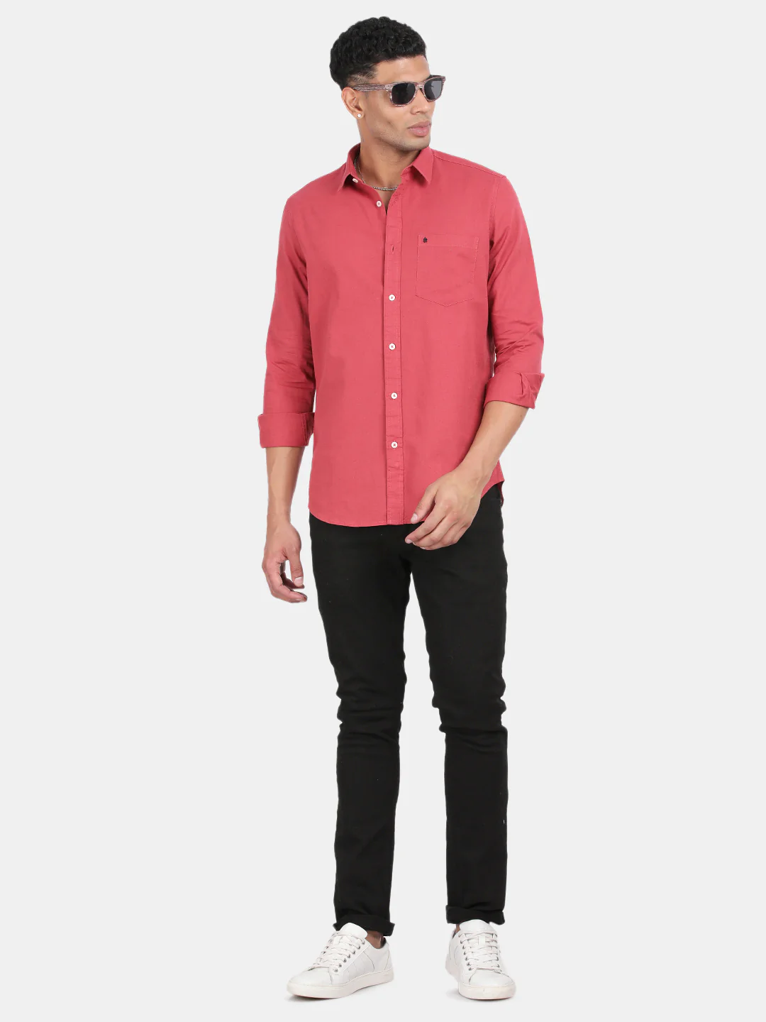 Men Red Slim Fit Spread Collar Full Sleeve Casual Shirt - Image 3