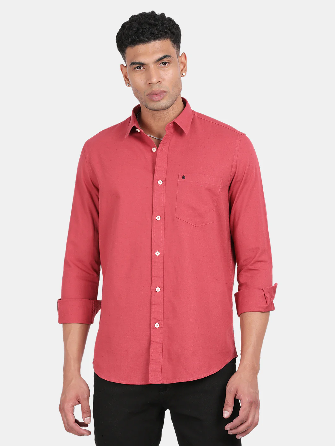 Men Red Slim Fit Spread Collar Full Sleeve Casual Shirt - Image 4