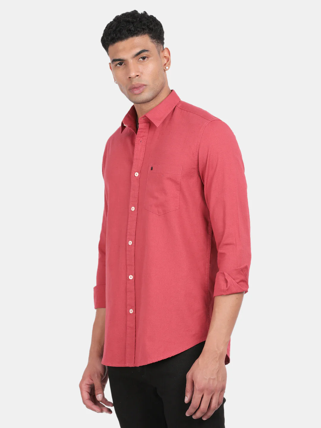 Men Red Slim Fit Spread Collar Full Sleeve Casual Shirt - Image 5