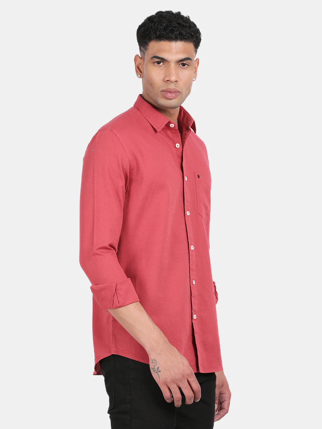Men Red Slim Fit Spread Collar Full Sleeve Casual Shirt - Image 6