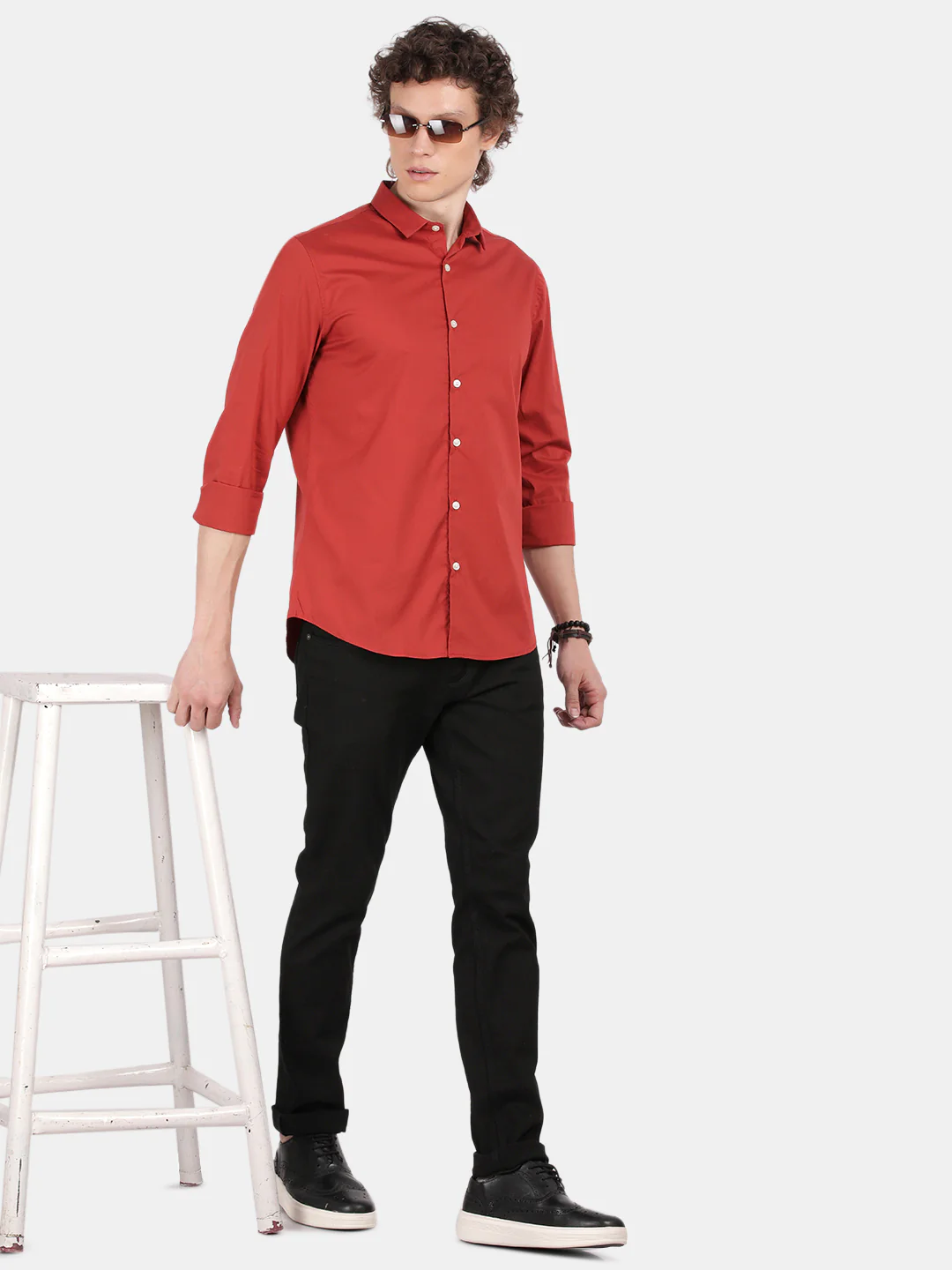 Men Red Slim Fit Spread Collar Full Sleeve Casual Shirt - Image 3