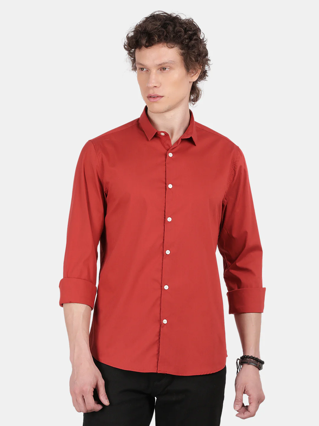 Men Red Slim Fit Spread Collar Full Sleeve Casual Shirt - Image 4