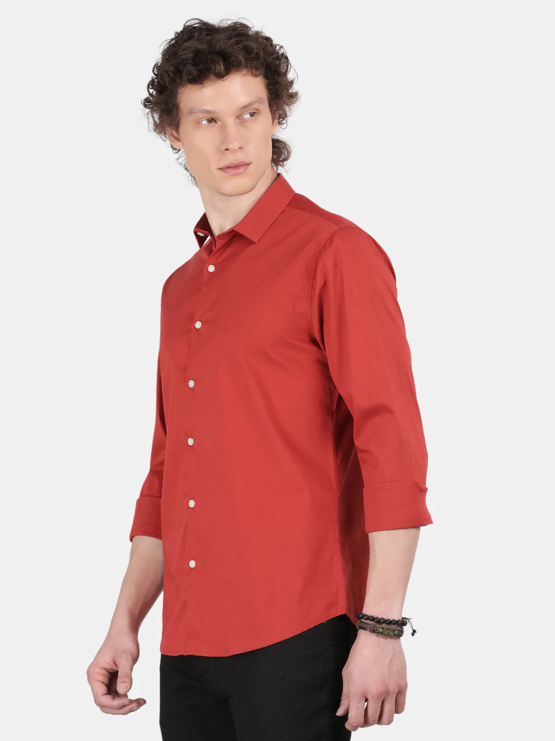 Men Red Slim Fit Spread Collar Full Sleeve Casual Shirt - Image 5