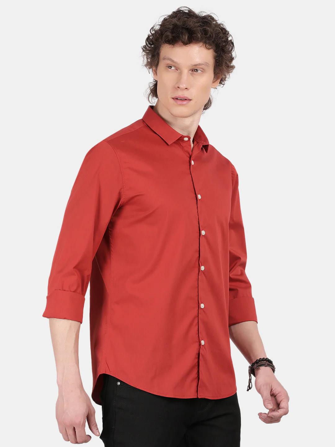 Men Red Slim Fit Spread Collar Full Sleeve Casual Shirt - Image 6
