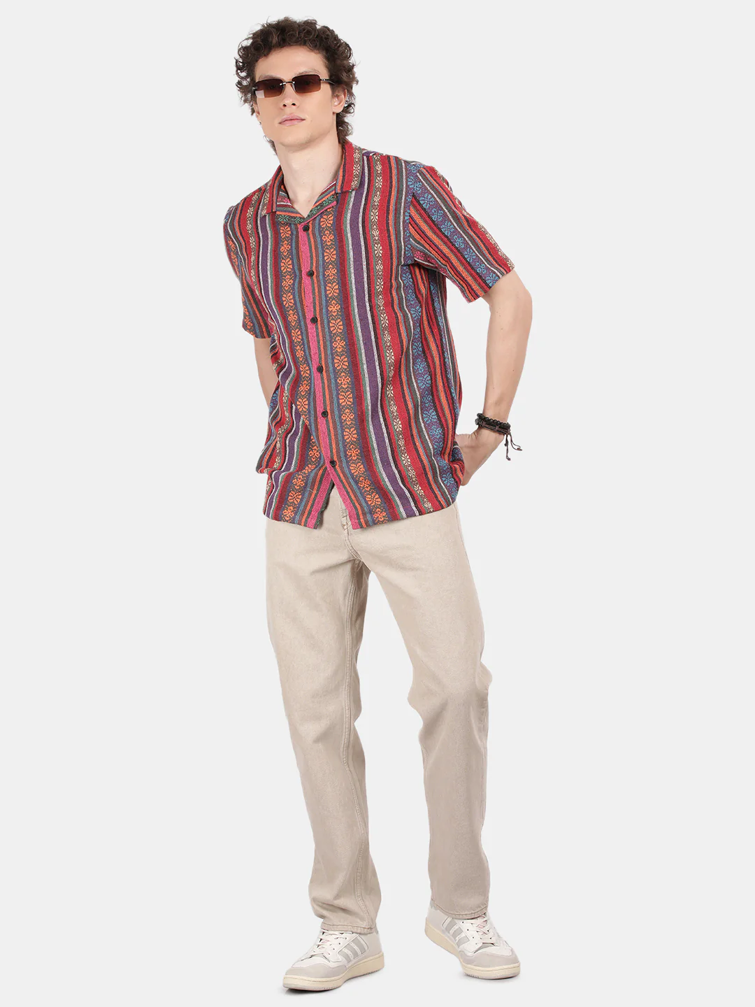 Men Red Slim Fit Spread Collar Half Sleeve Casual Shirt - Image 3