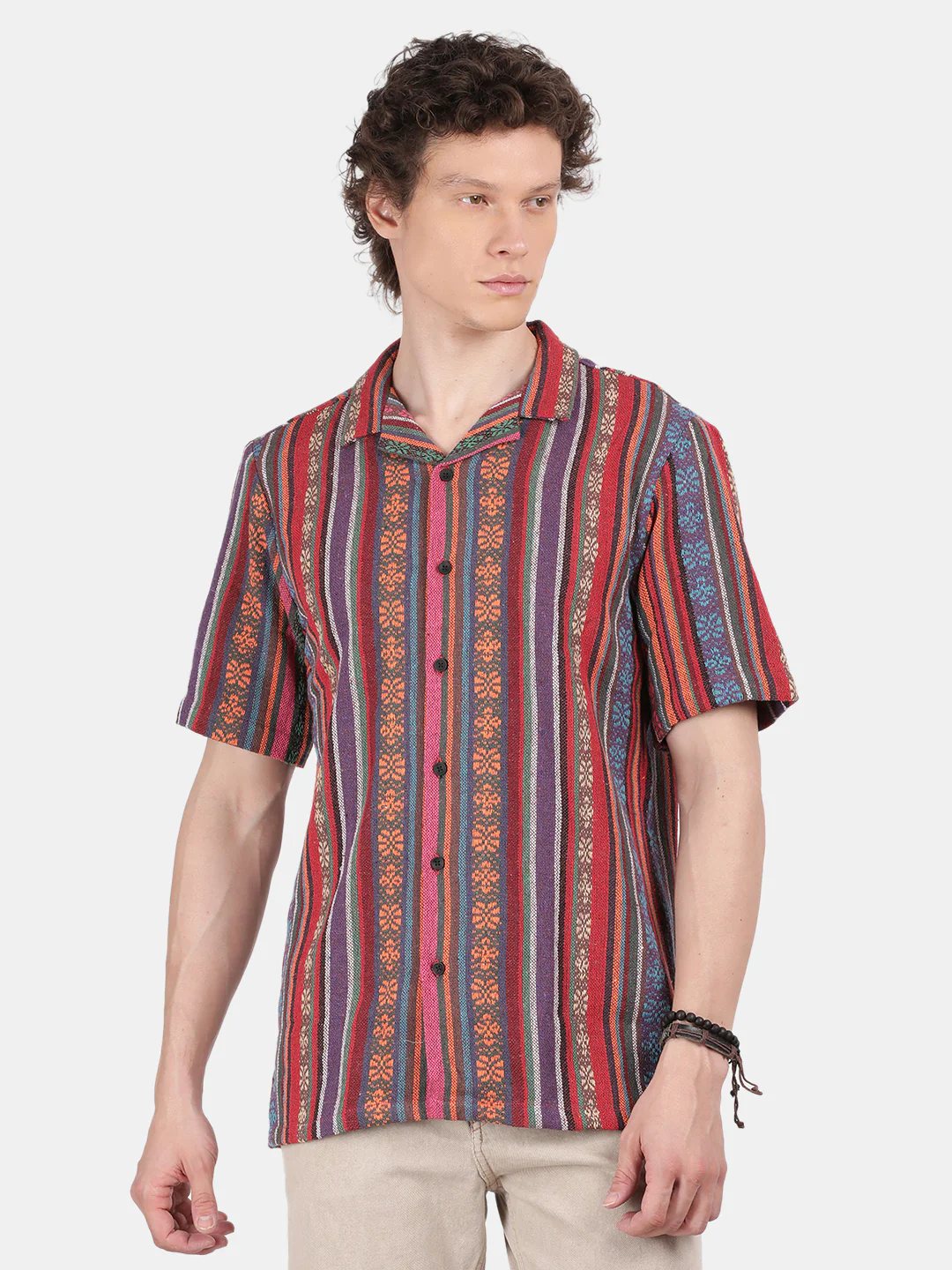 Men Red Slim Fit Spread Collar Half Sleeve Casual Shirt - Image 4