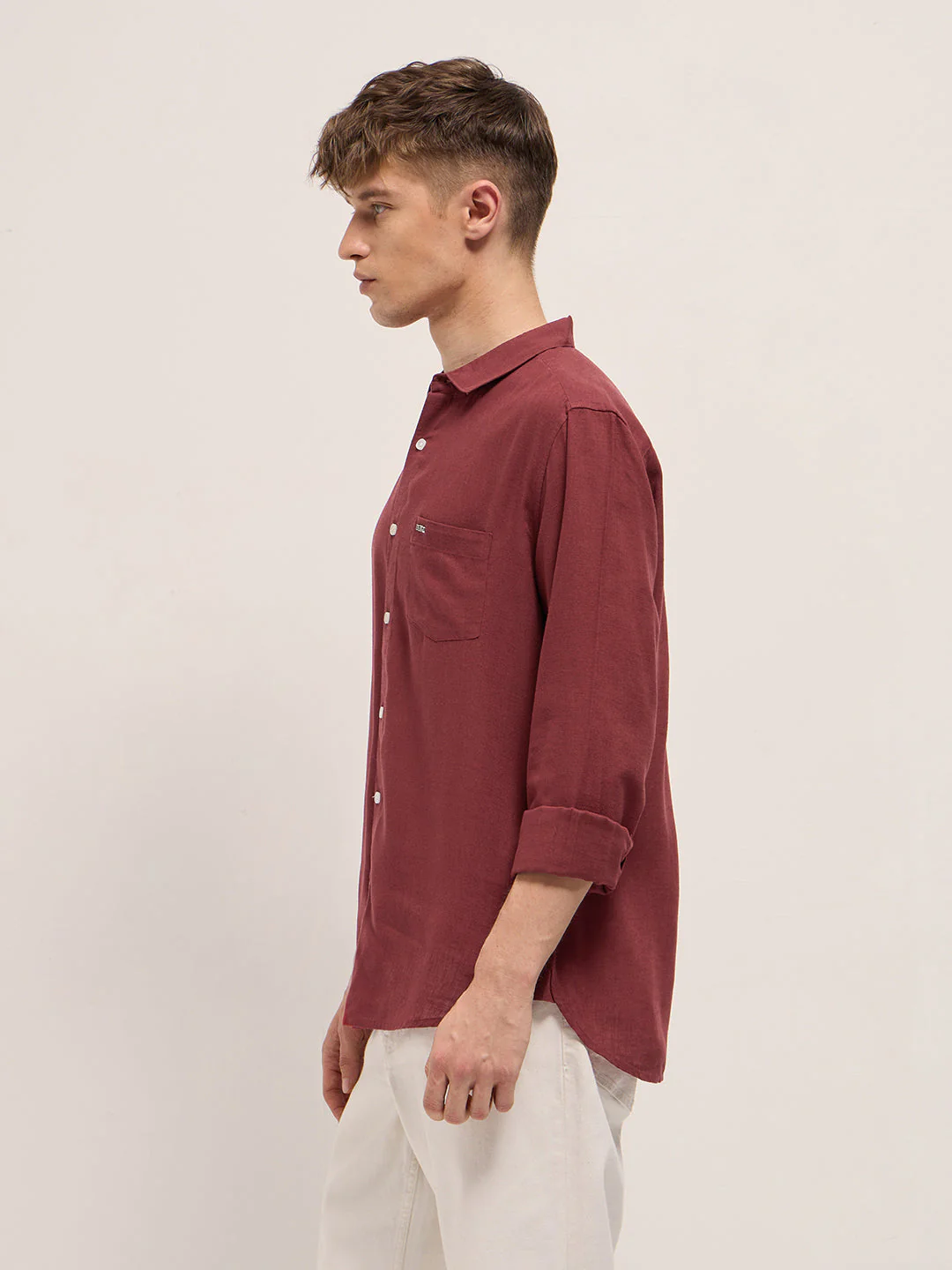 Men Red Solid Lyocell Slim Fit Casual Shirt - Image 3