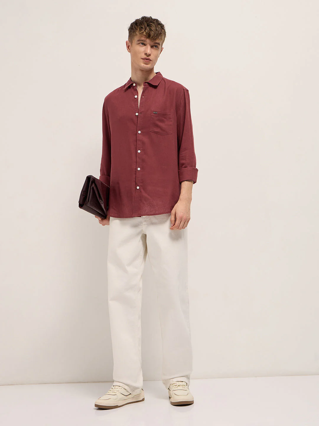 Men Red Solid Lyocell Slim Fit Casual Shirt - Image 4