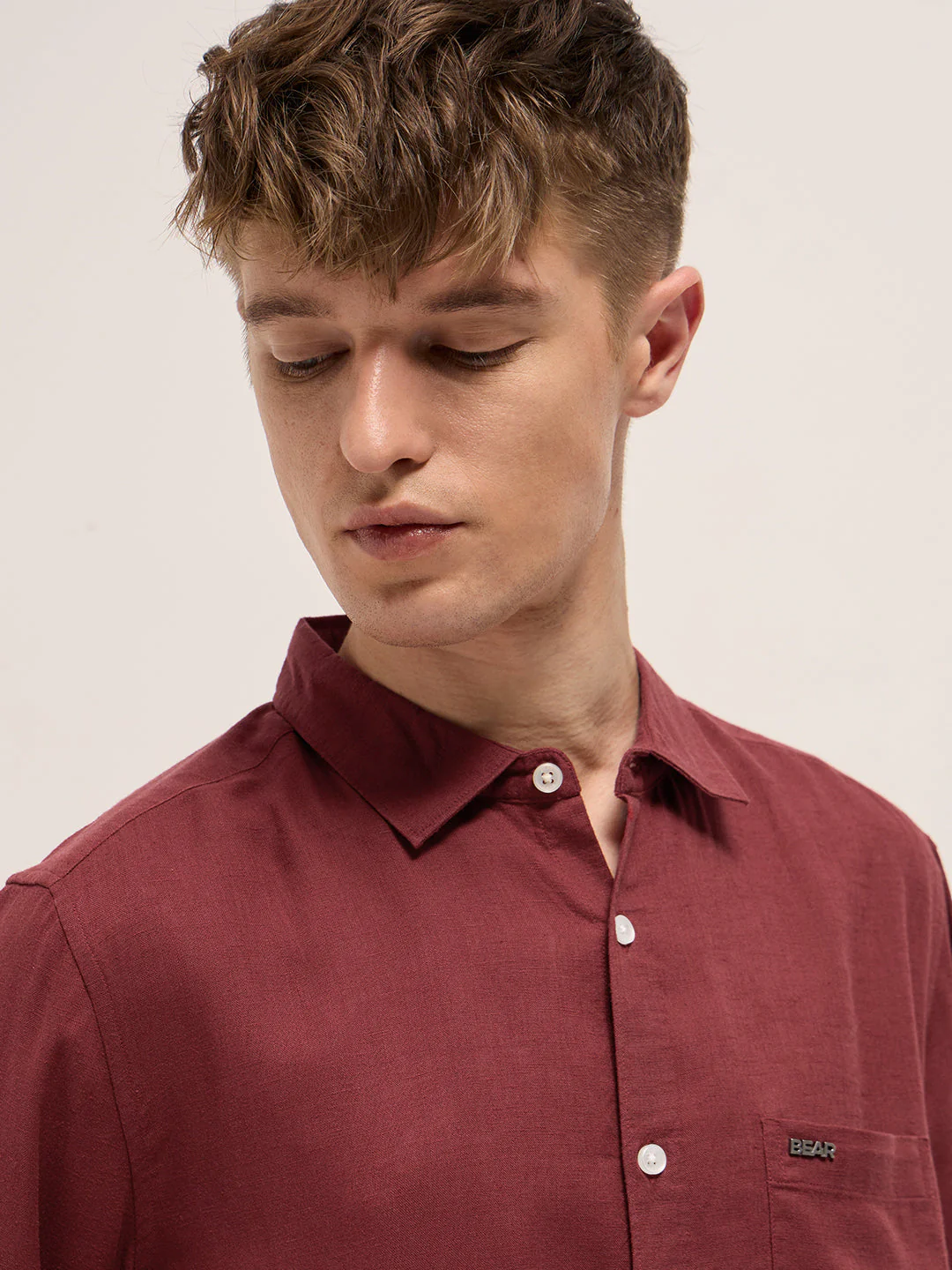 Men Red Solid Lyocell Slim Fit Casual Shirt - Image 5