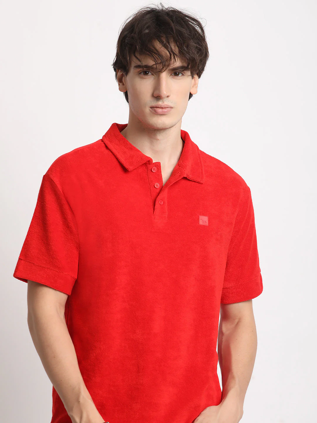 Men Red Solid Relaxed Fit Polo T-shirt