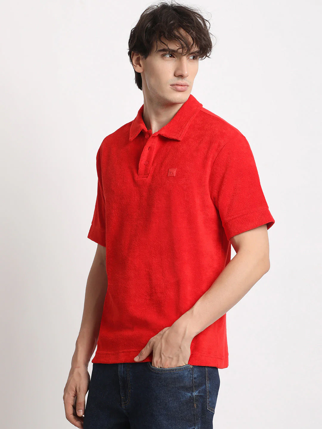 Men Red Solid Relaxed Fit Polo T-shirt - Image 3