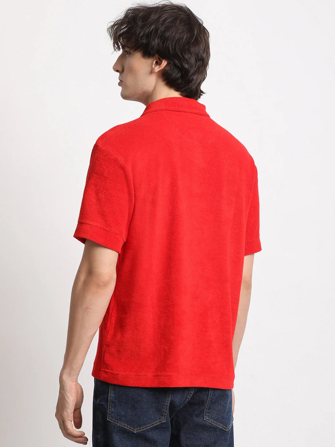 Men Red Solid Relaxed Fit Polo T-shirt - Image 4