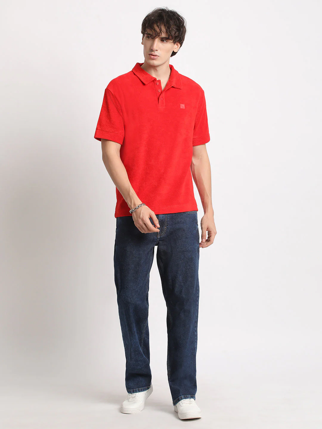 Men Red Solid Relaxed Fit Polo T-shirt - Image 5