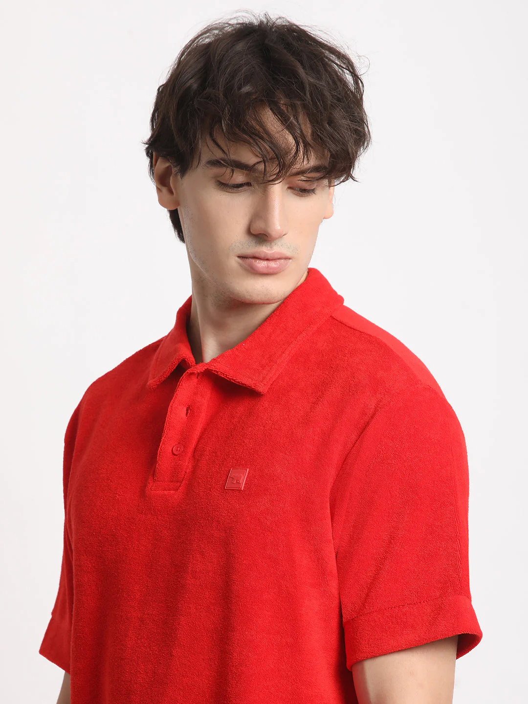 Men Red Solid Relaxed Fit Polo T-shirt - Image 6
